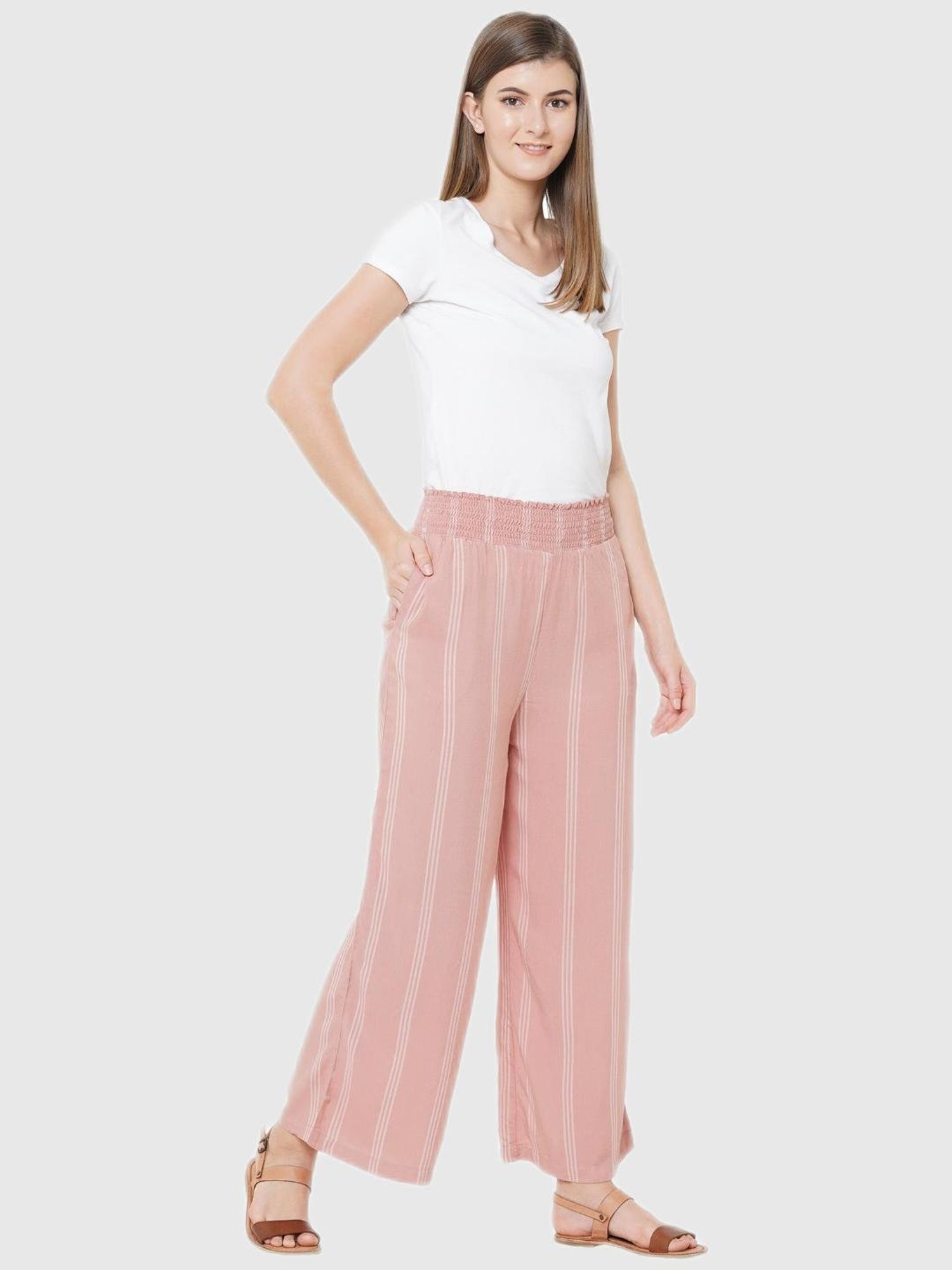 Mystere Paris Peach Striped Palazzos