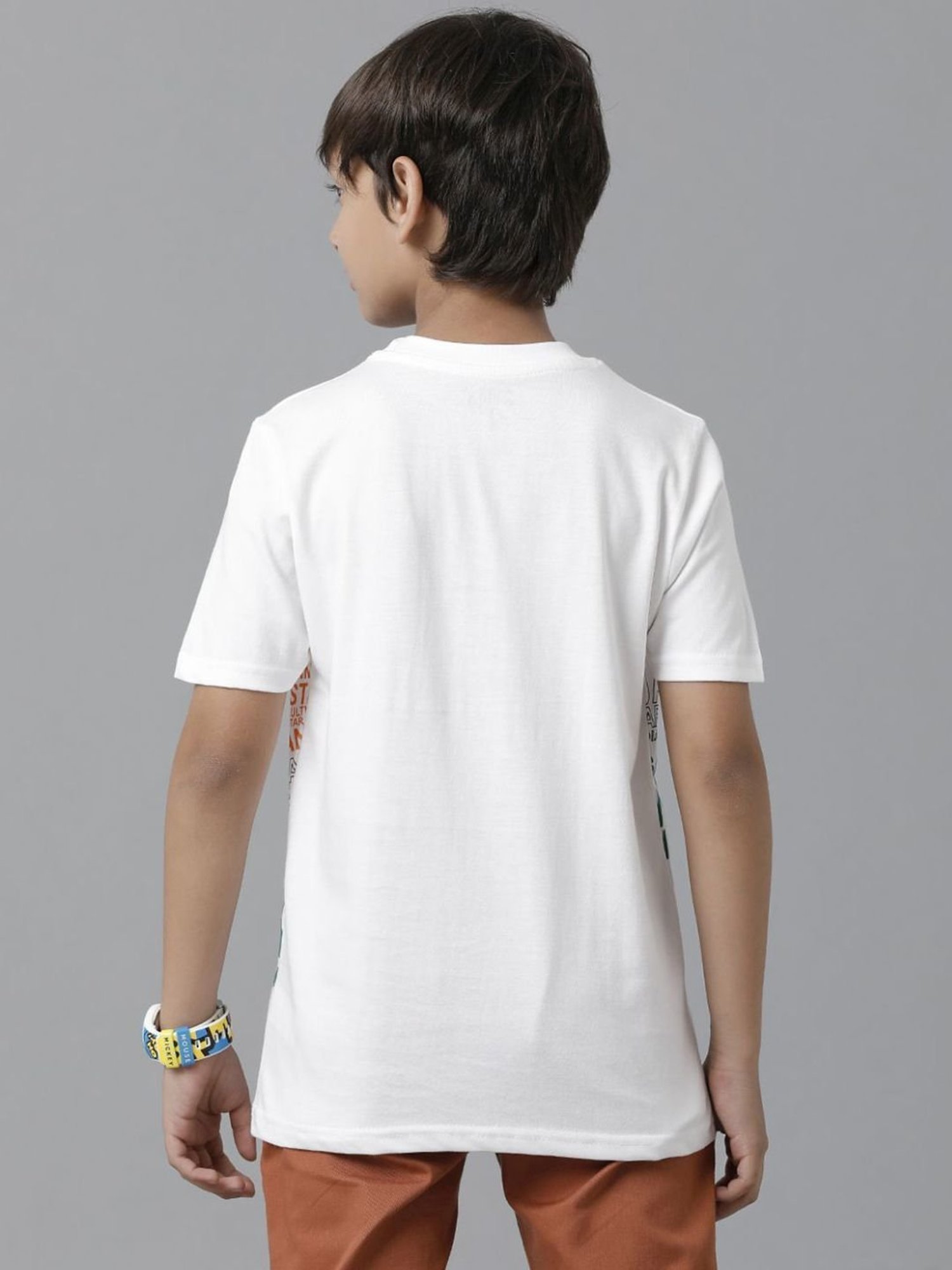Under Fourteen Only Boys White Cotton Printed T-Shirt
