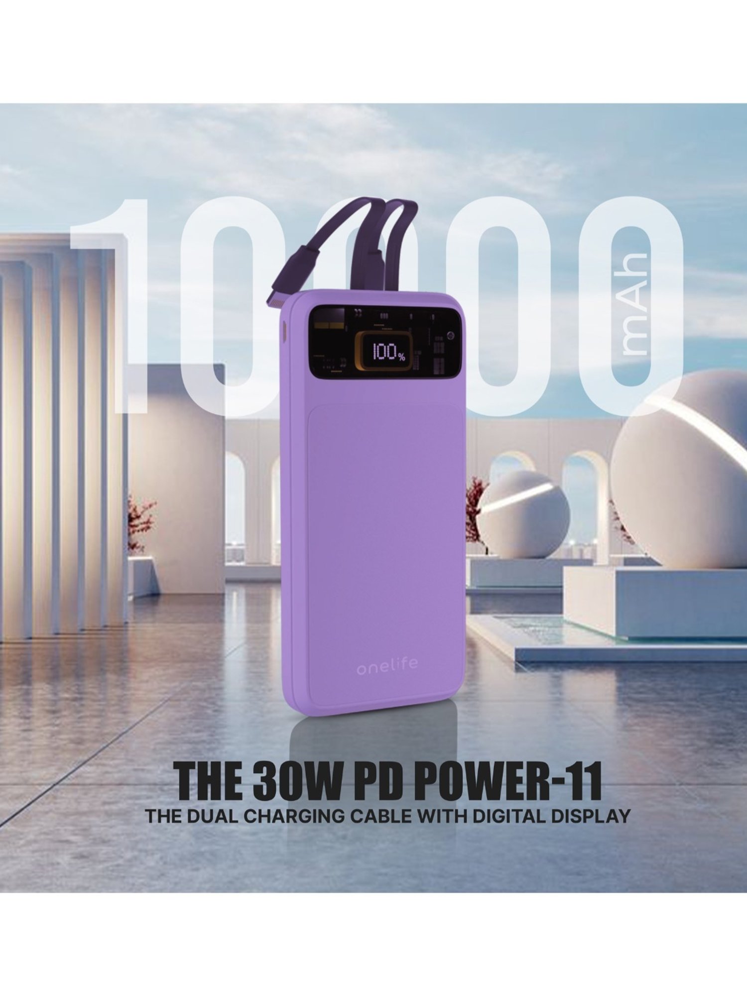 Onelife Power 11, 10000 mAh 30W Fast Charging Power Bank with PD3.0 30W for 2 USB-C Ports (Purple)