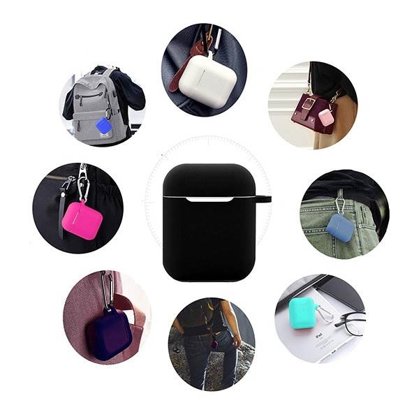 Silicone Protective Case and Anti-Lost Strap for Apple AirPods - Black