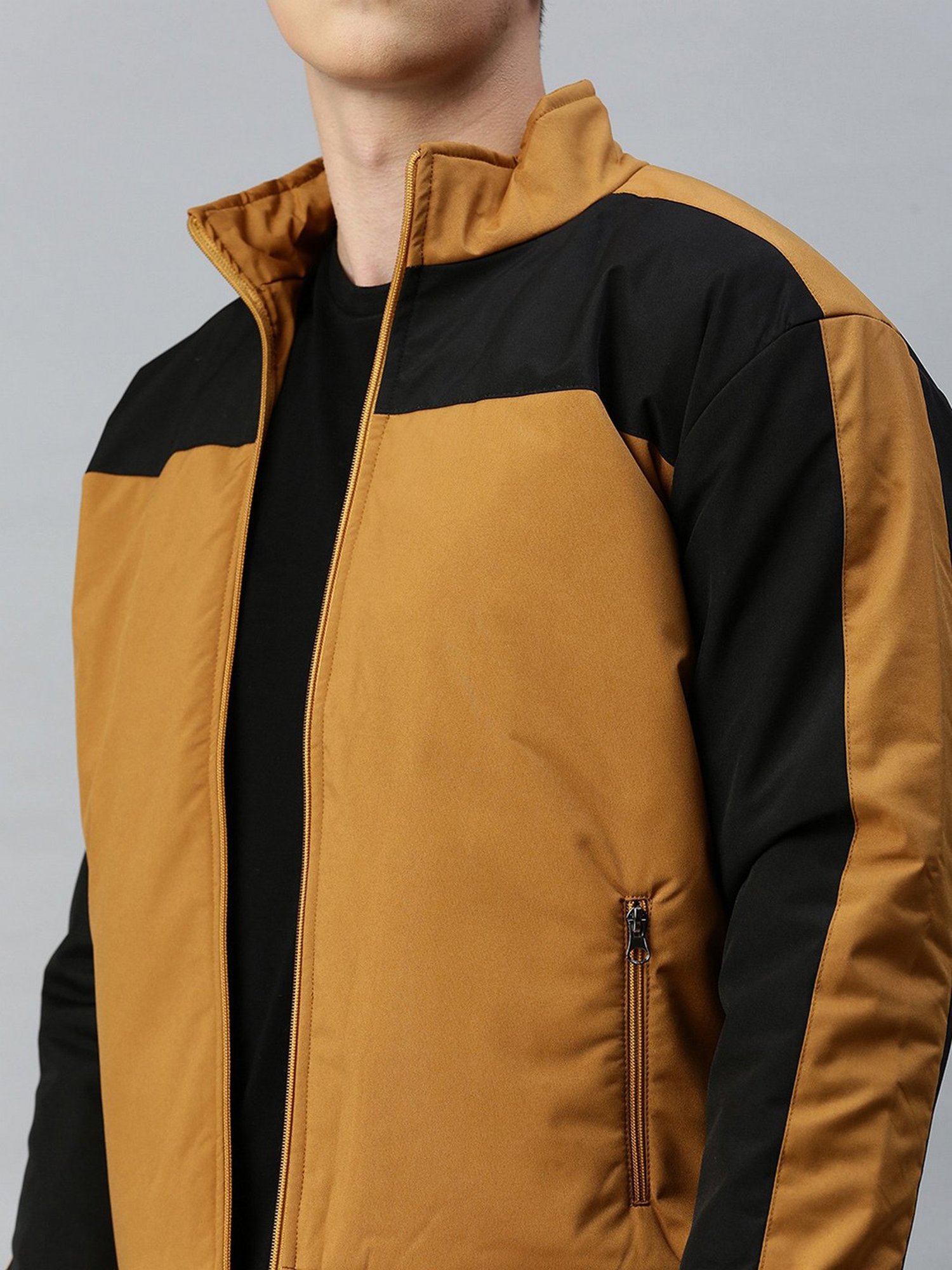 VOXATI Khaki Regular Fit High Neck Jacket