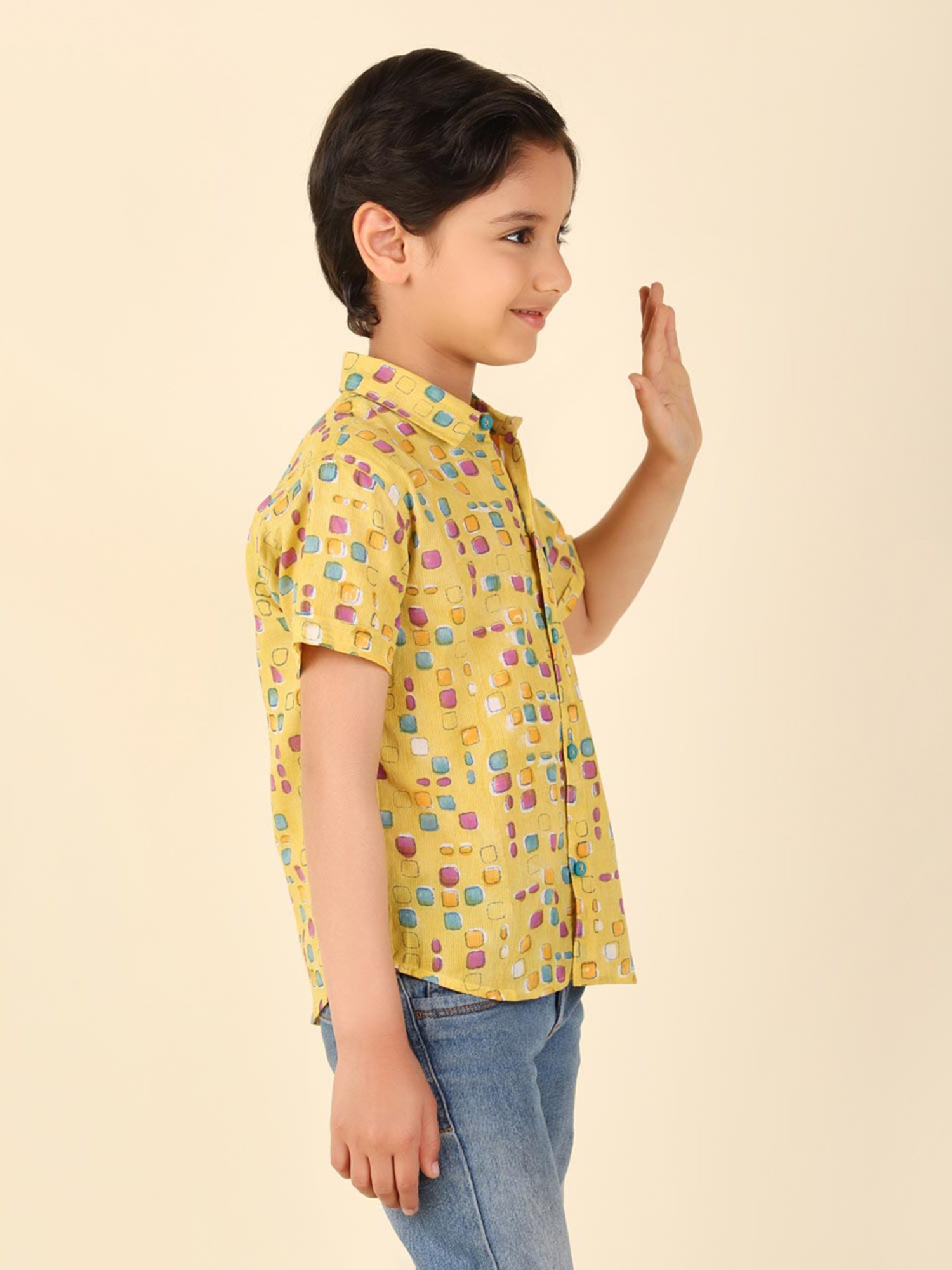 Mothercare Kids Blue Cotton Self Pattern Full Sleeves Shirt