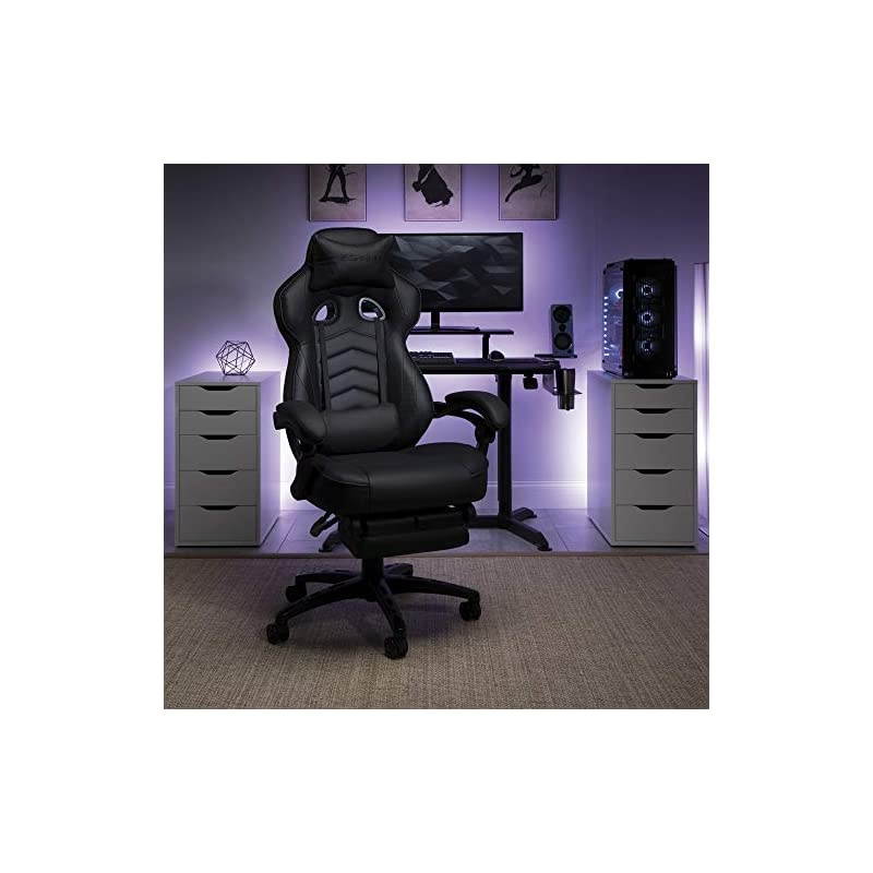 110 Racing Style Gaming Chair, Reclining Ergonomic Chair with Footrest, in Black (RSP-110-BLK)