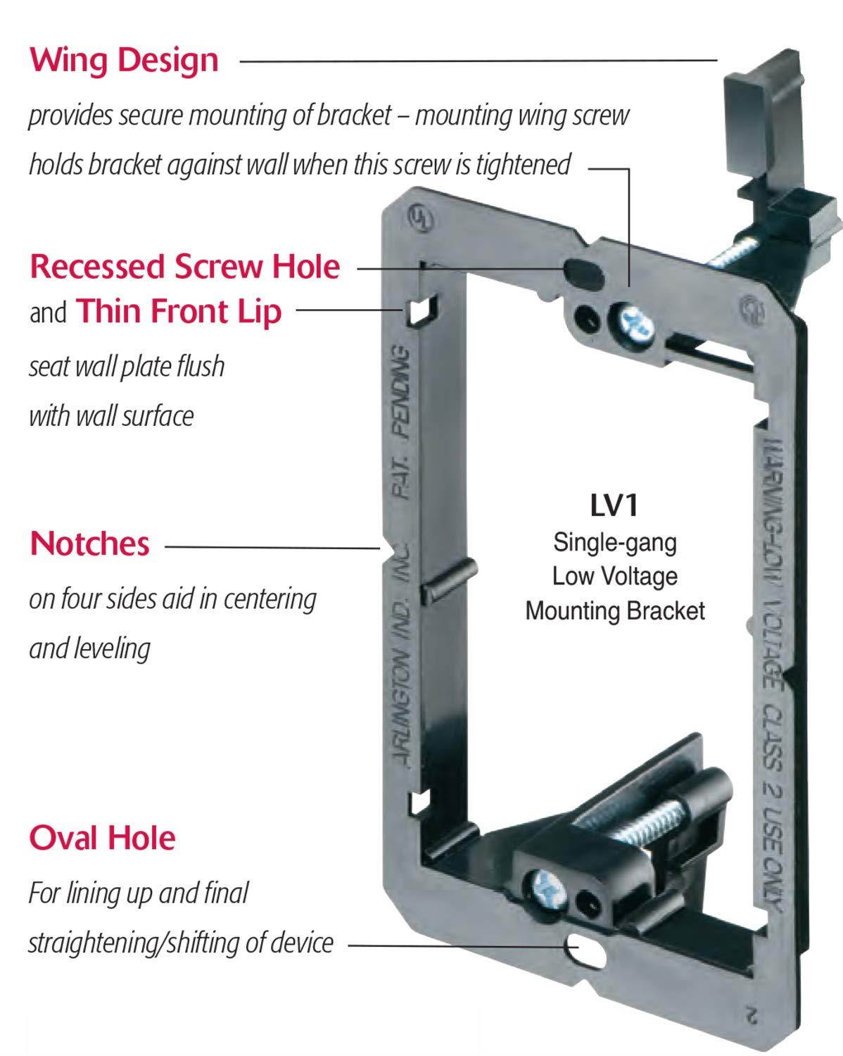 iMBAPrice Dual Gang (2-Gang) Low Voltage Mounting Bracket - Black (Pack of 2)