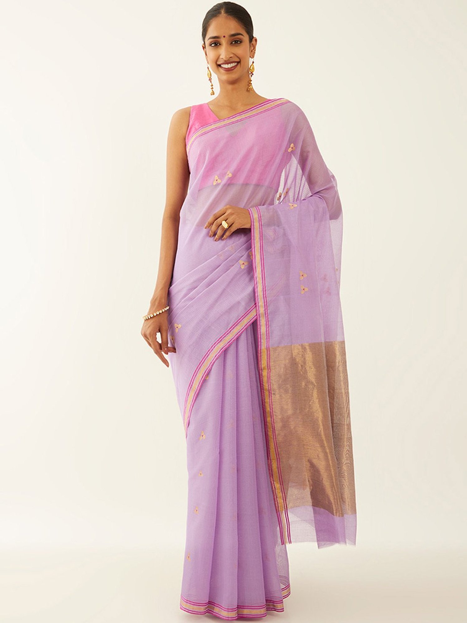 Taneira Purple Woven Chanderi Saree With Unstitched Blouse