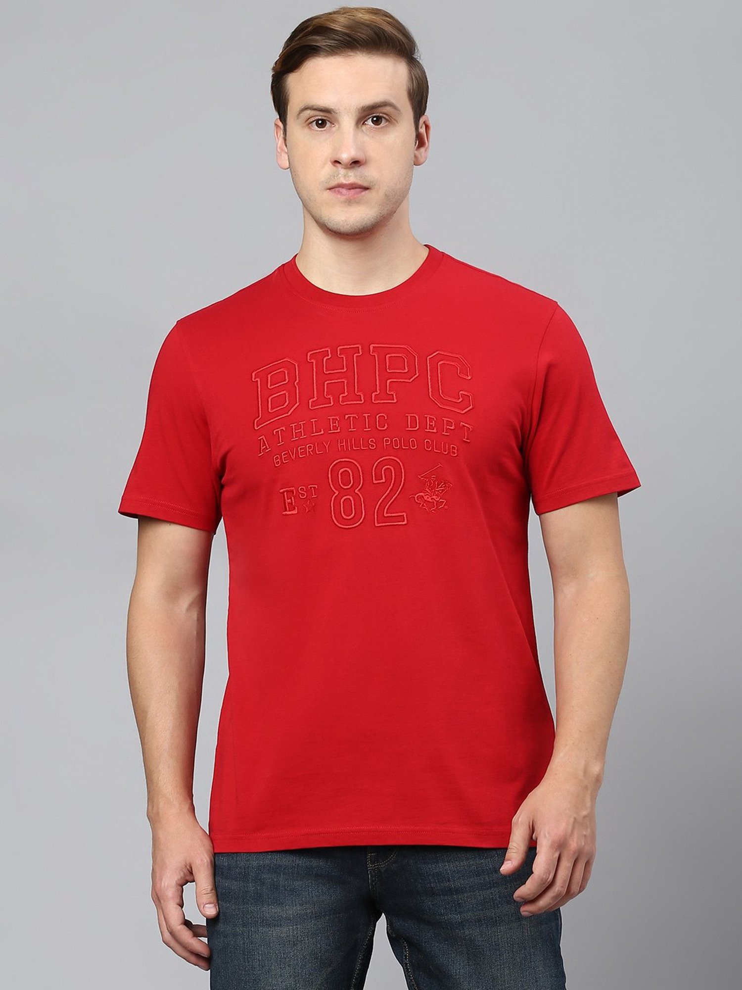 Beverly Hills Polo Club Red Regular Fit Cotton Crew T-Shirt