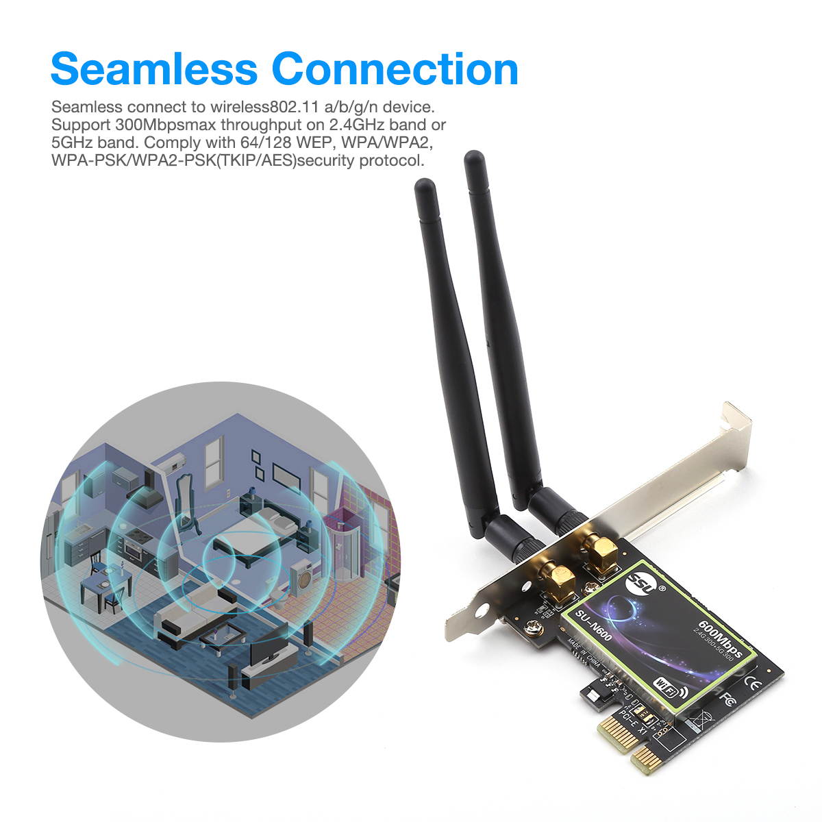 FirstPower 600Mbps Dual Band PCI-E Network Card 2.4G/5G PCI-E WiFi Wireless Adapter for Desktop Computer