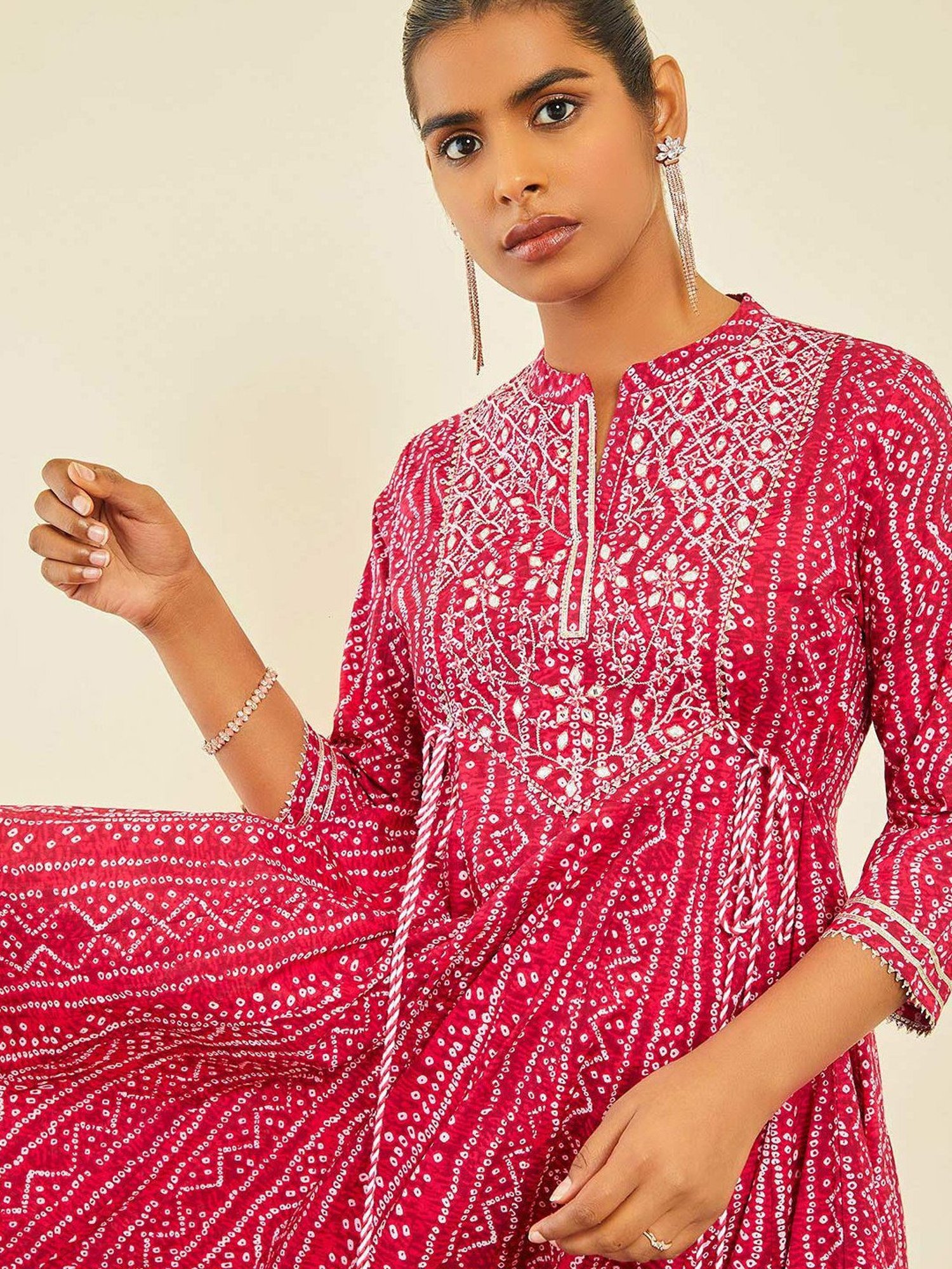 Saffron Threads Red Ethnic Dresses