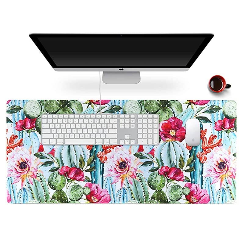 Desk Mat Extended Gaming Mouse Pad 354 x 157 XXL Keyboard Laptop Mousepad with Stitched Edges Non Slip Base WaterResistant Computer Desk Pad for Office and Home Cactus