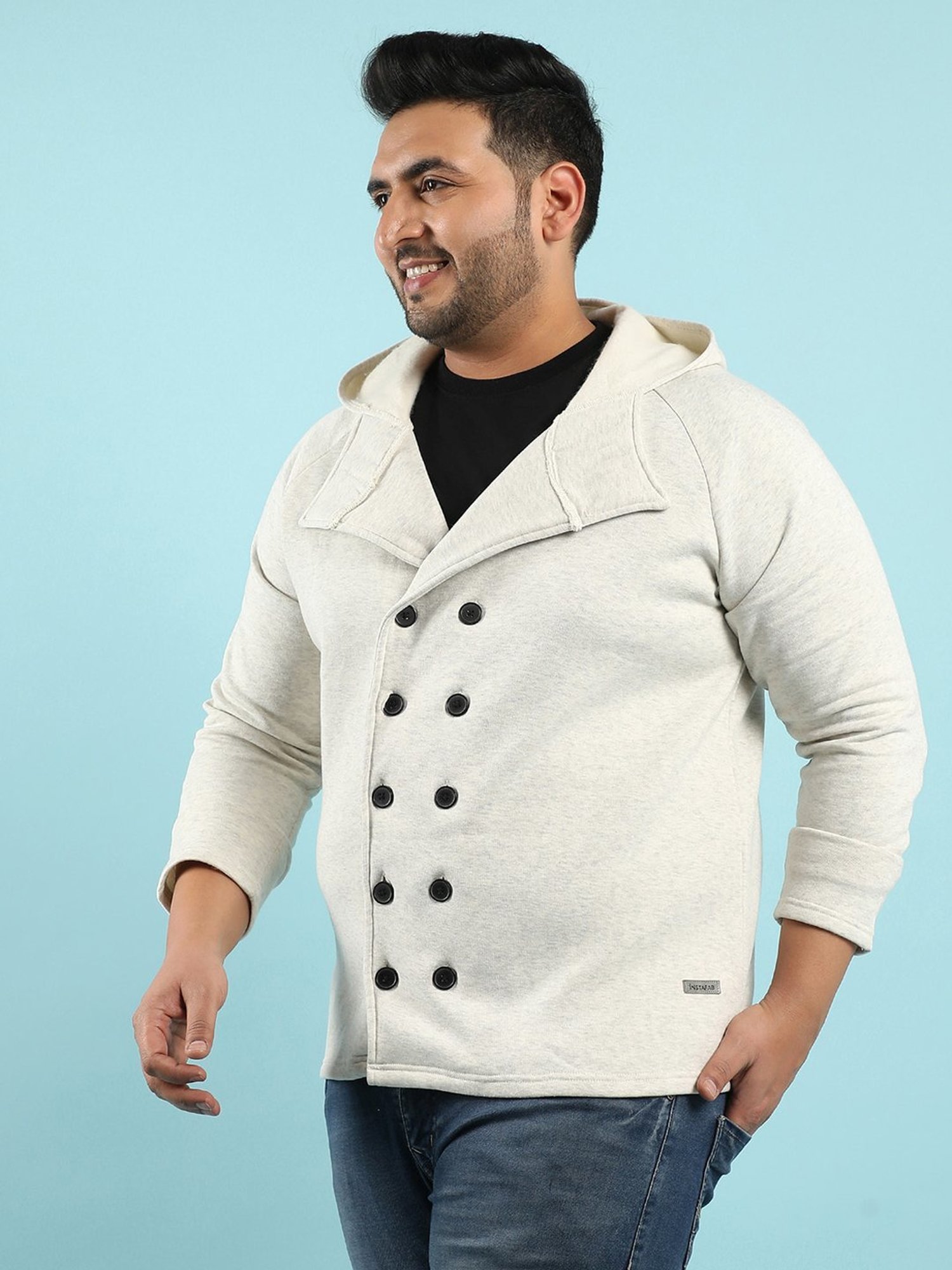 Instafab Plus Grey Cotton Regular fit Plus Size Jacket