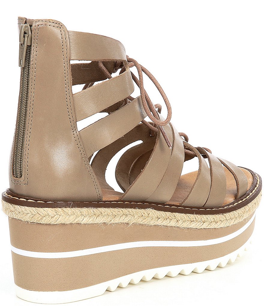 GB Whirrl-Windd Strappy Leather Lace-Up Platform Espadrille Detail Wedges