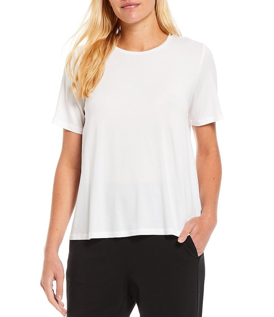 Eileen Fisher Tencel Lightweight Jersey Crew Neck Short Sleeve Top
