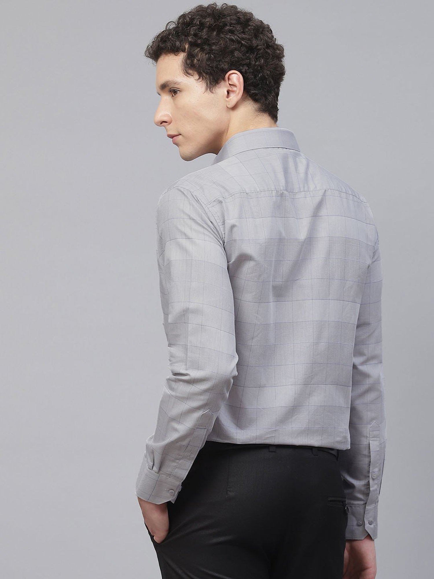 ManQ Grey Regular Fit Checks Shirt