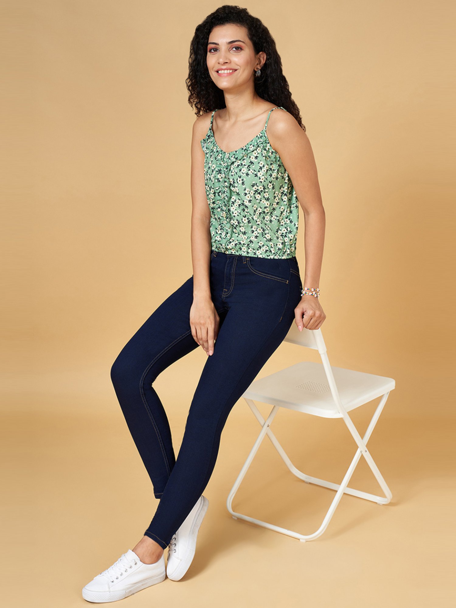 YU by Pantaloons Green Cotton Printed Top