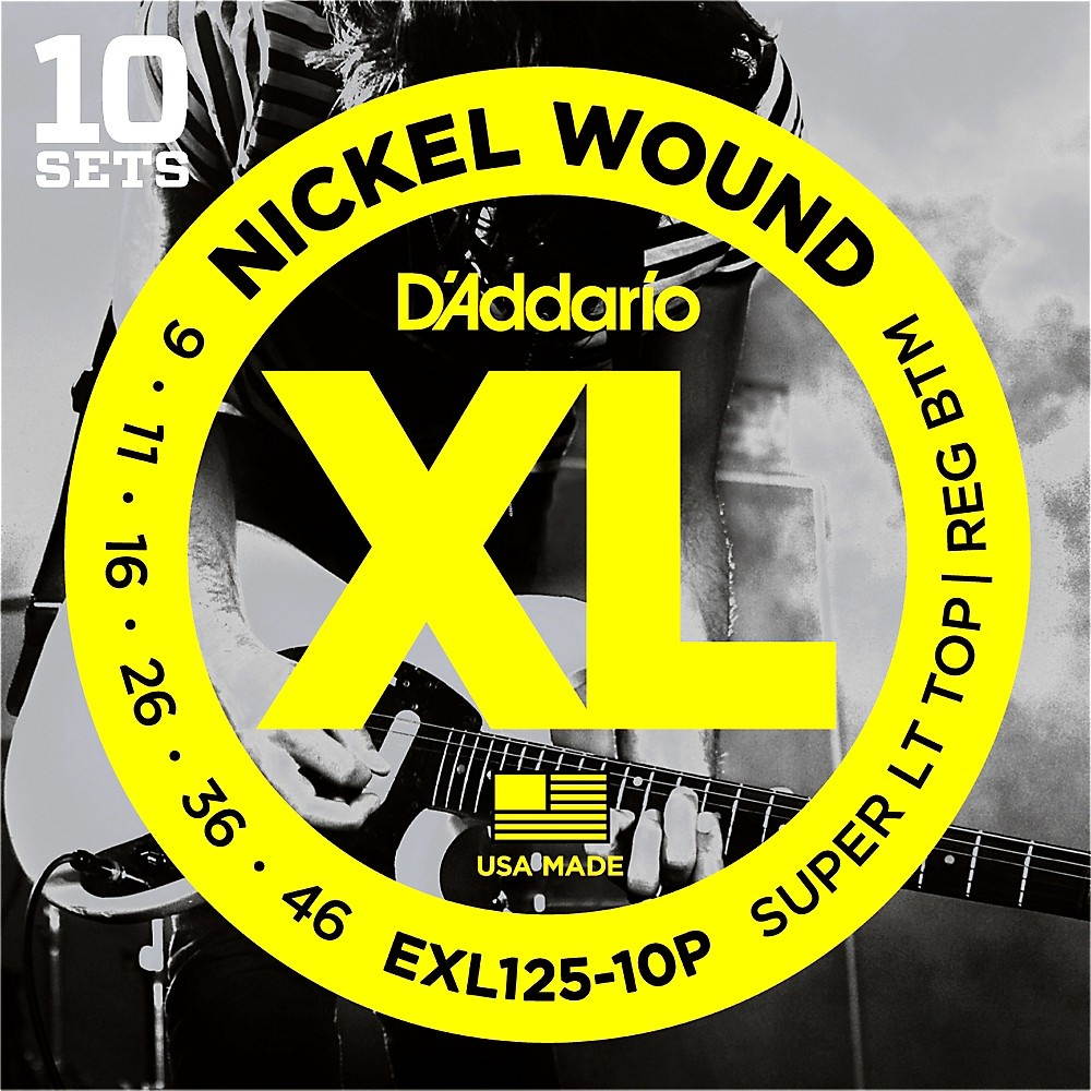 D'Addario EXL125 Super Light Top/Regular Bottom Electric Guitar Strings 10-Pack