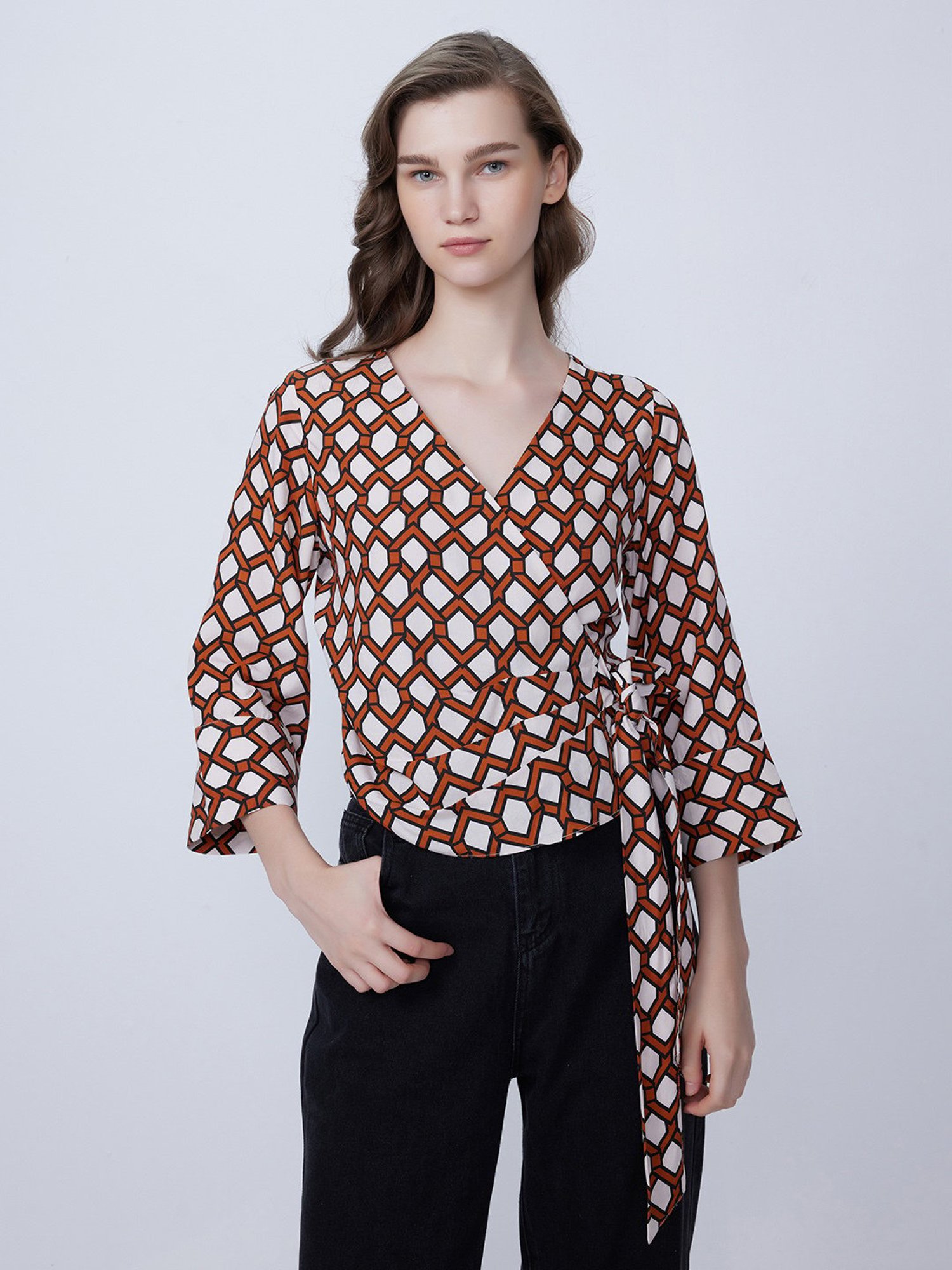 Cover Story White & Brown Printed Crop Top
