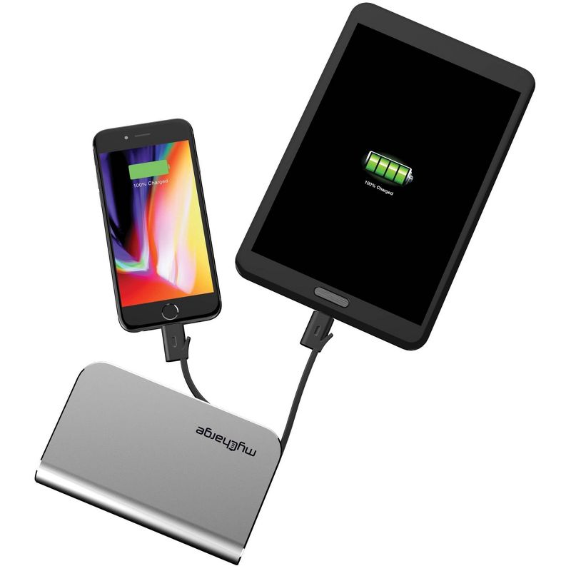 myCharge Hub 6700mAh/2.4A Output Power Bank with Integrated Charging Cables - Silver