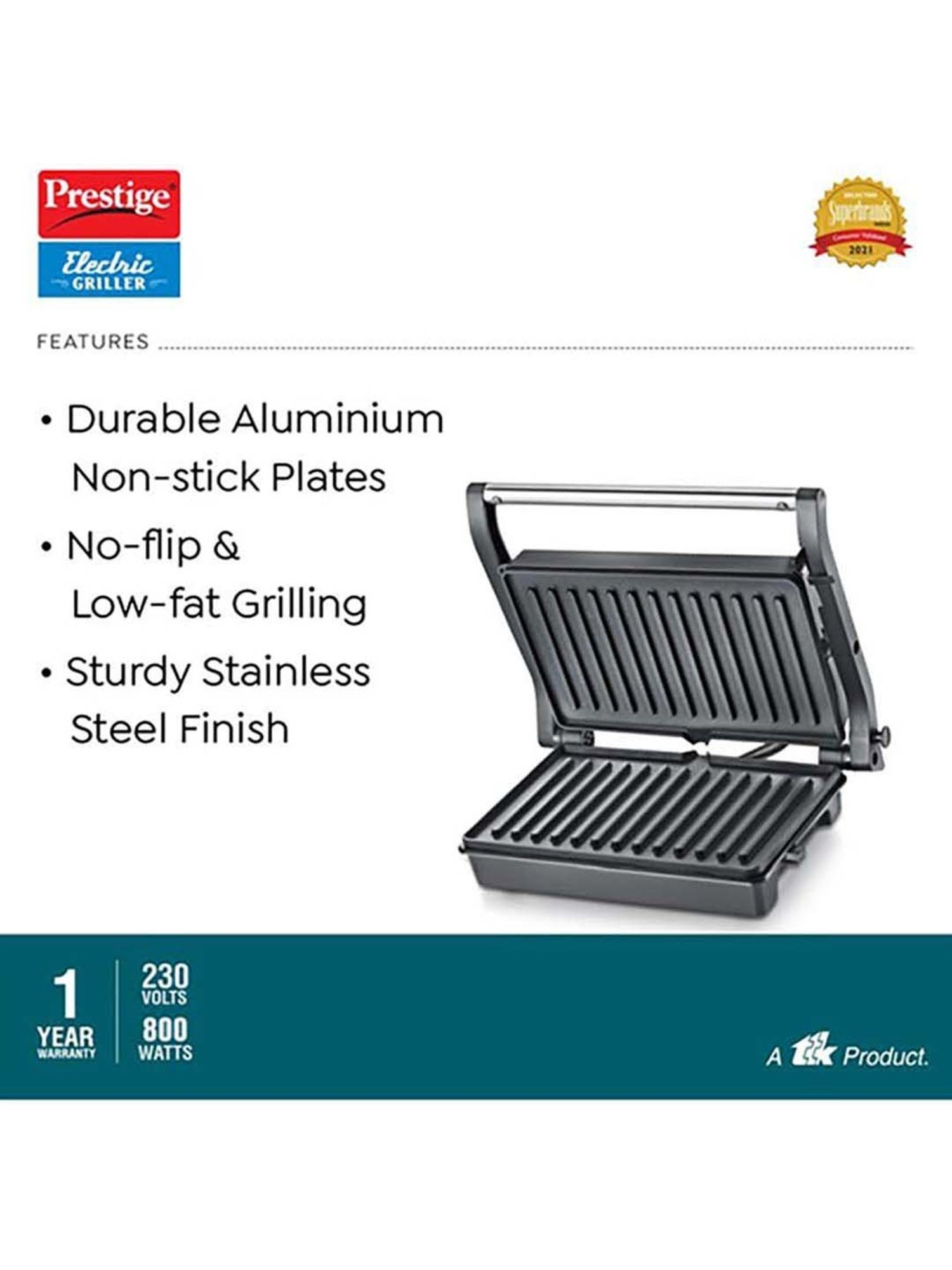 Borosil Sandwich Maker 2000W with Non stick coating (Black)