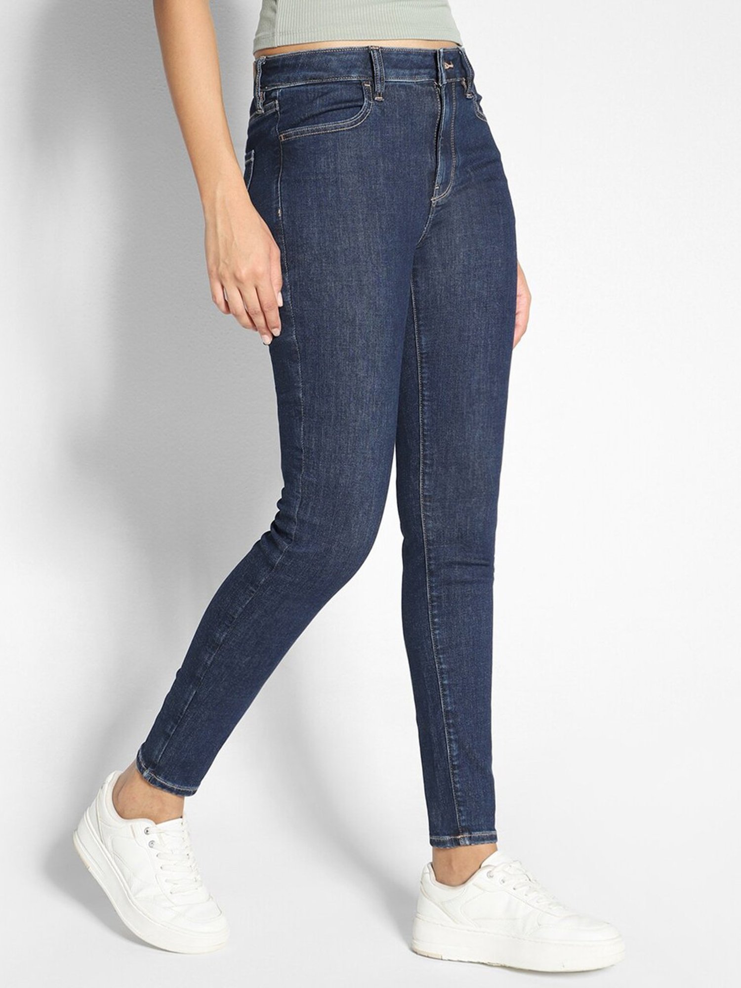 American Eagle Outfitters Dark Blue Blended Regular Fit Mid Rise Jeans