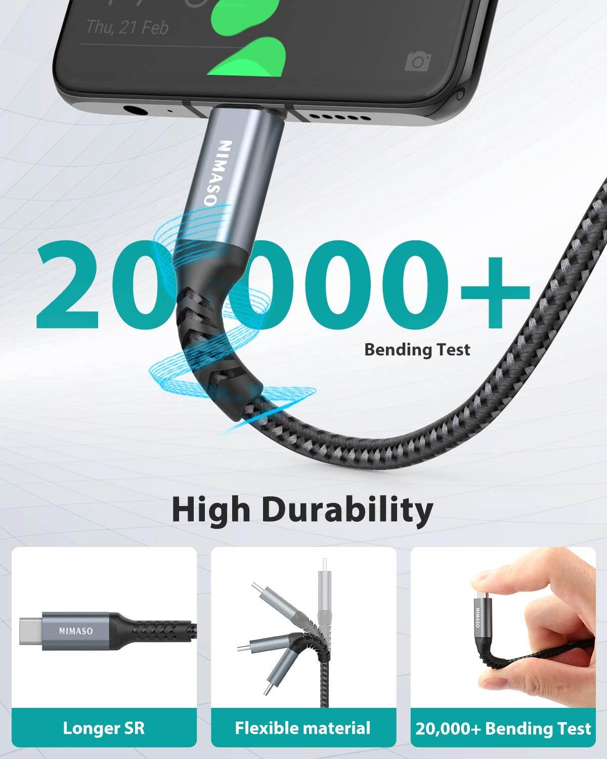 USB C to USB C Fast Charging Cable 60W 4-Pack[10ft+6.6ft+3.3ft+1ft], NIMASO USB Type C Charger Cord Compatible with Samsung Galaxy S20 S10 Note 20 10, Google Pixel 4 3 2 XL, MacBook Air iPad Pro 2020