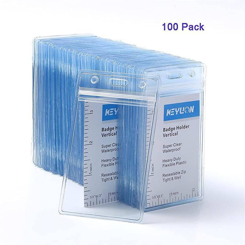 10 Heavy Duty ID Card Badge Holder Clear Vertical Vinyl PVC with Waterproof Type Resealable Zip Plastic Single Layer Thickness 04mm Thicker 60 Than Standard 025mm