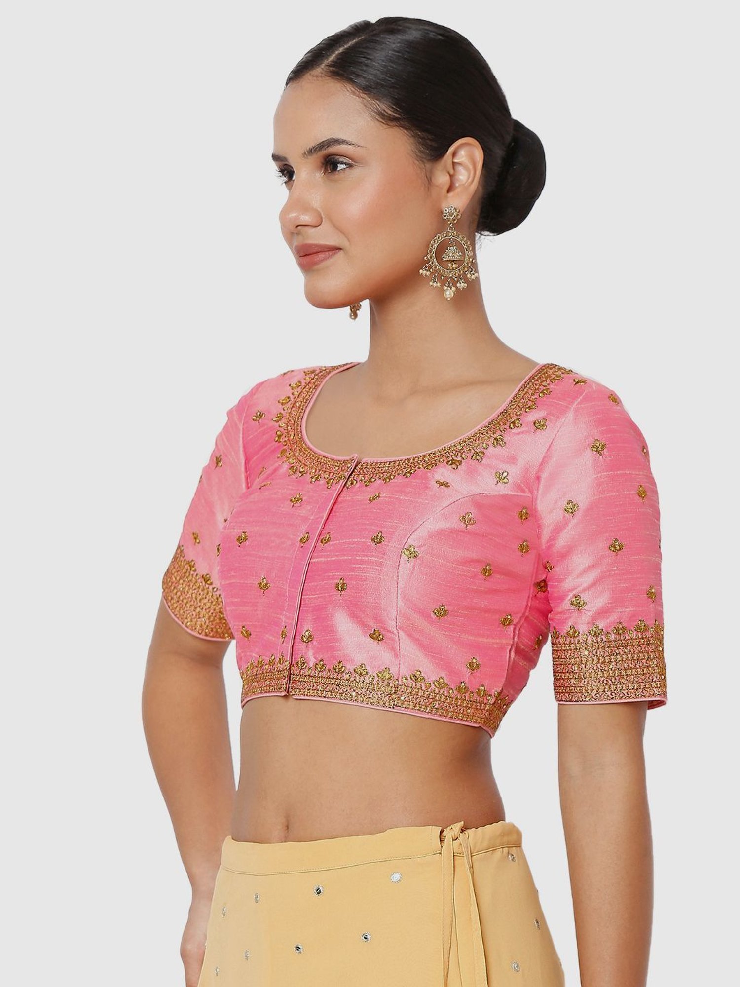 Salwar Studio Baby Pink Embroidered Readymade Blouse