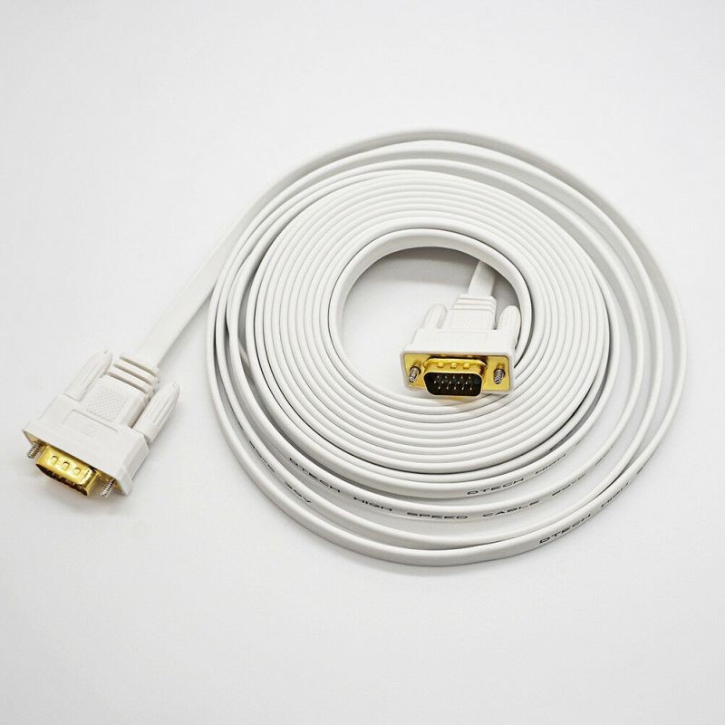 10M Long VGA Monitor Cable Male to Male 15 Pin SVGA Cord 33ft Slim Flat