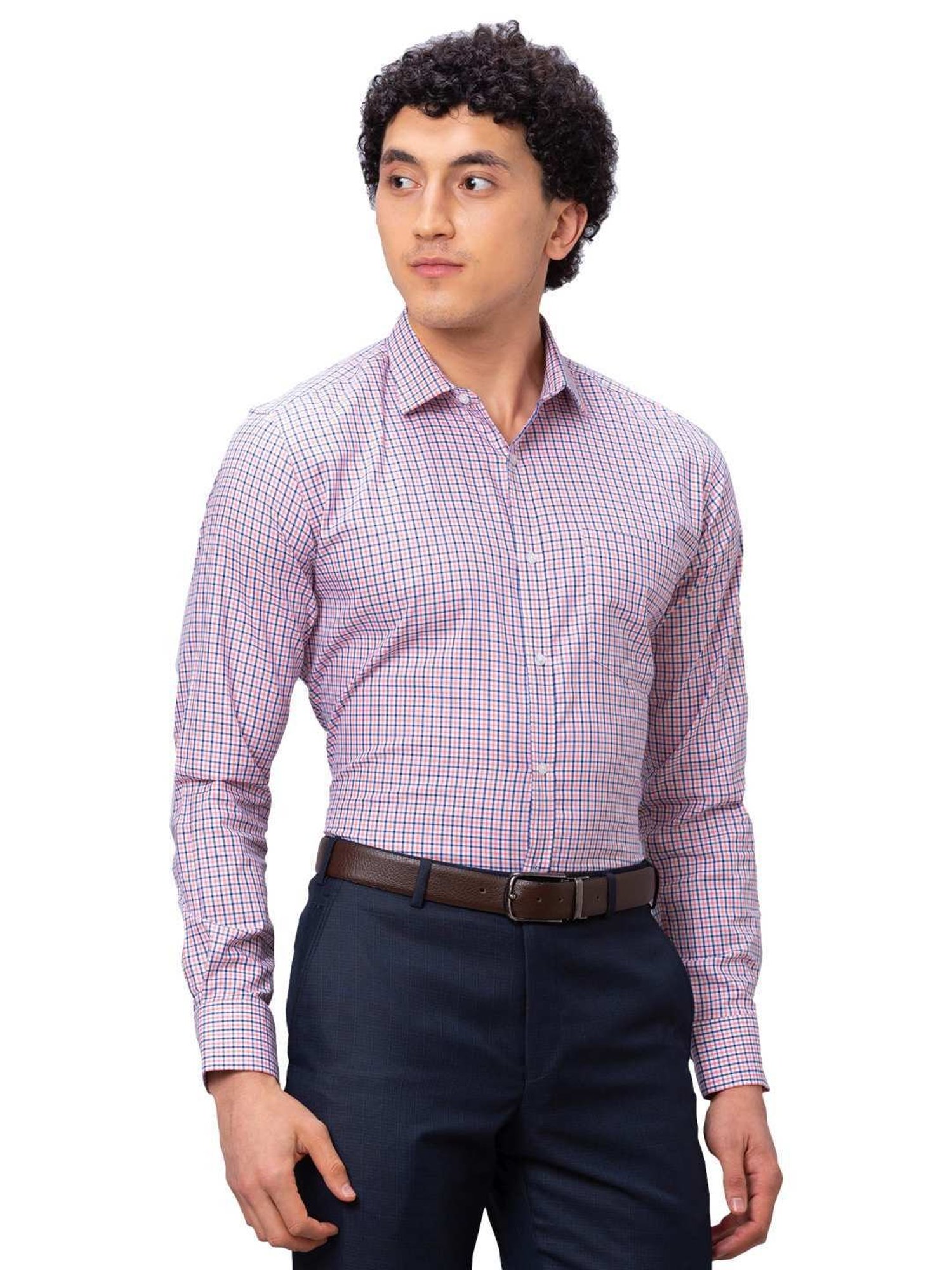 Park Avenue Orange Cotton Slim Fit Checks Shirt