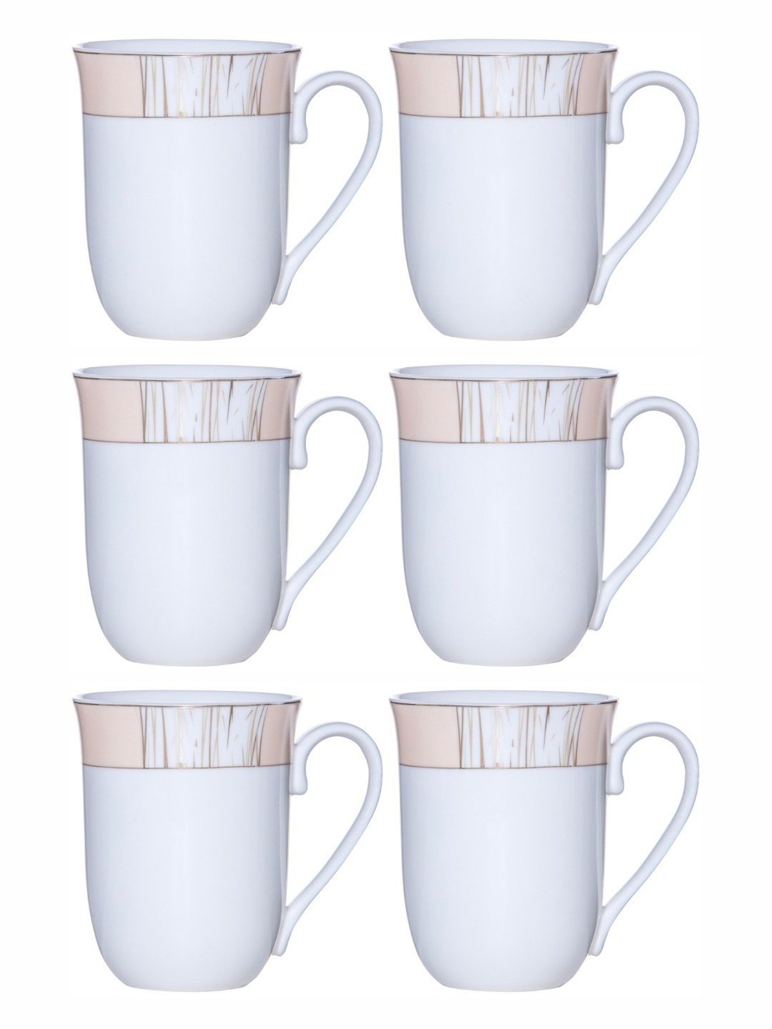 White Gold White Porcelain Coffee Mug - Set of 6