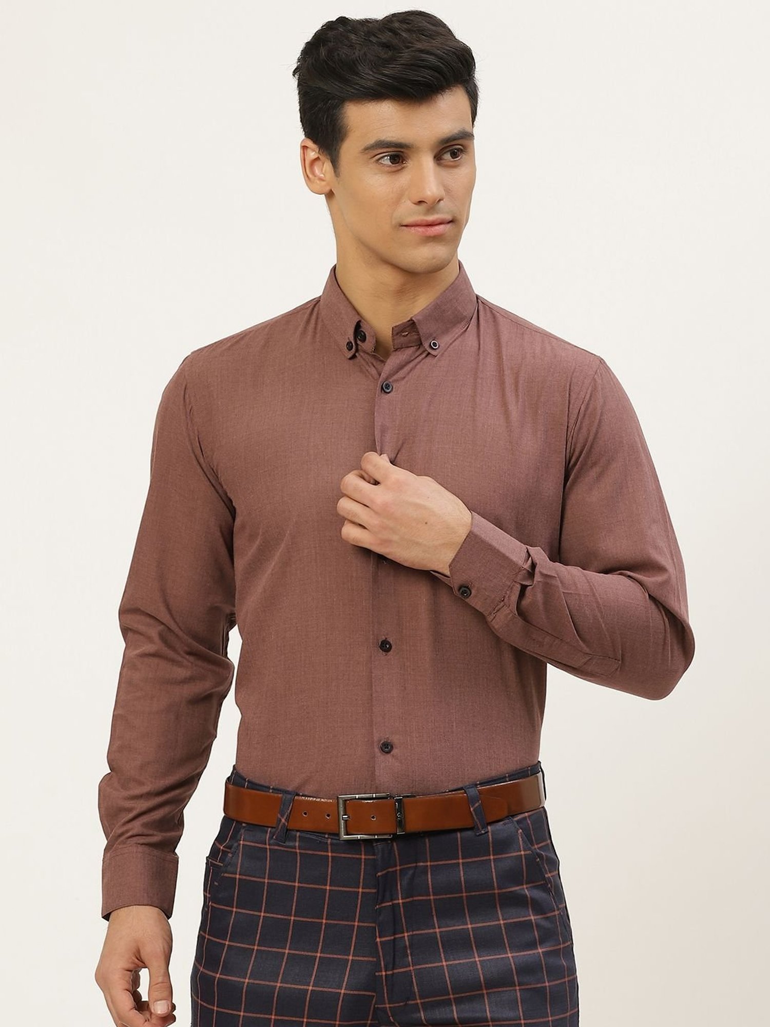Sojanya Brown Cotton Regular Fit Shirt