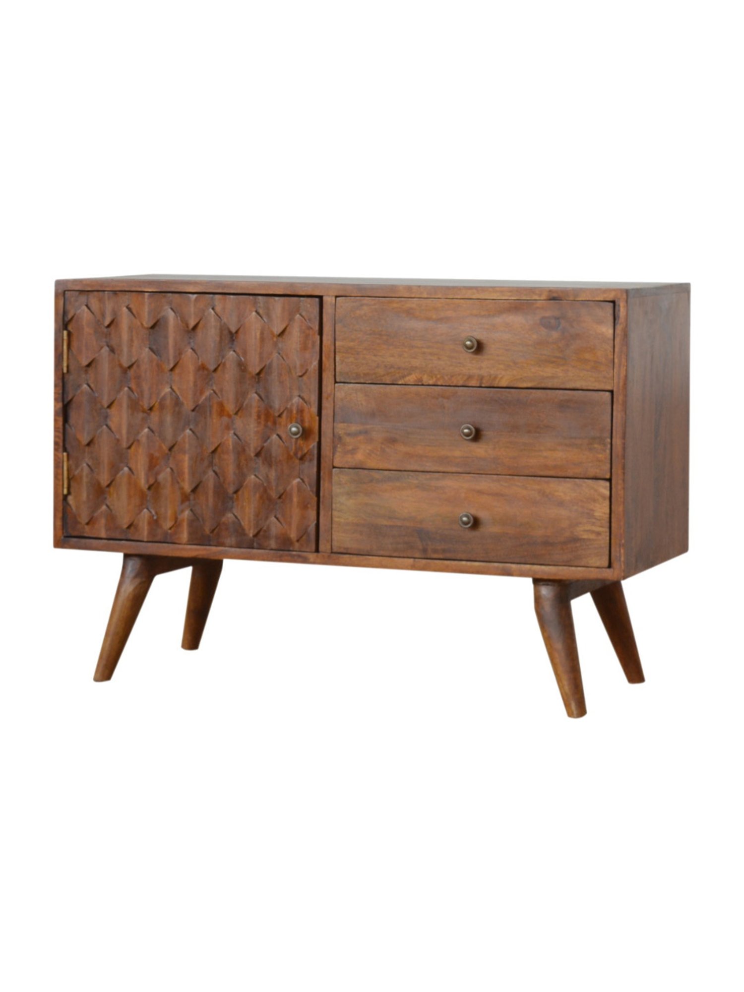 Artisan Furniture Carved Brown Wood Chestnut Brown Wood Sideboard