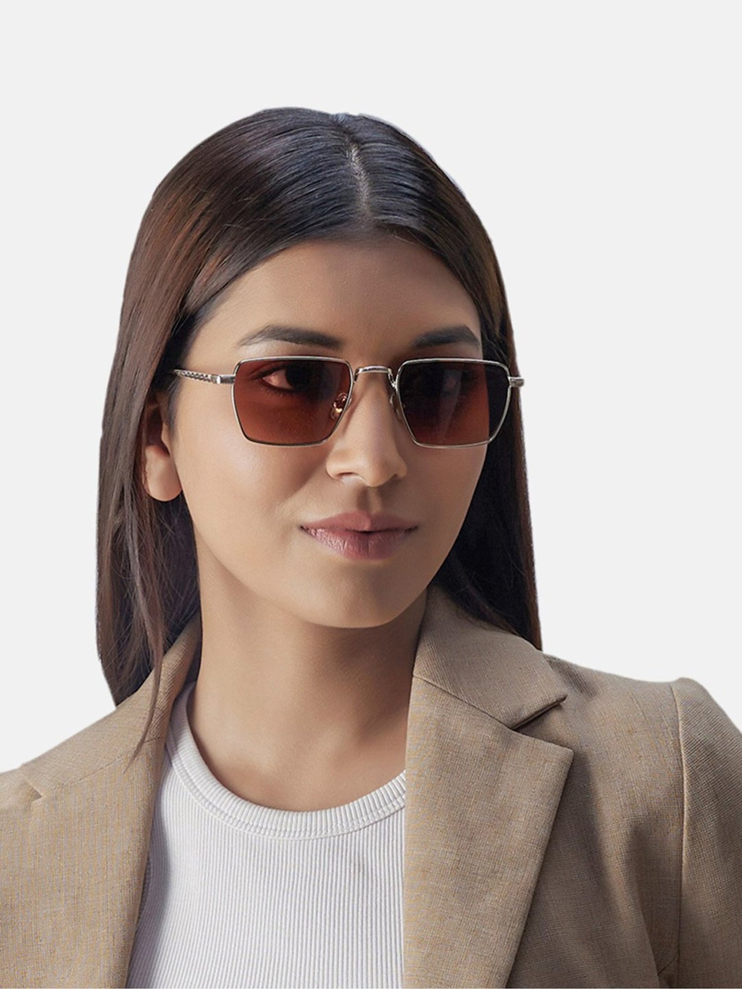 Shisen Fox Raion Light Gold-Brown Unisex UV Protection Sunglasses -53 mm