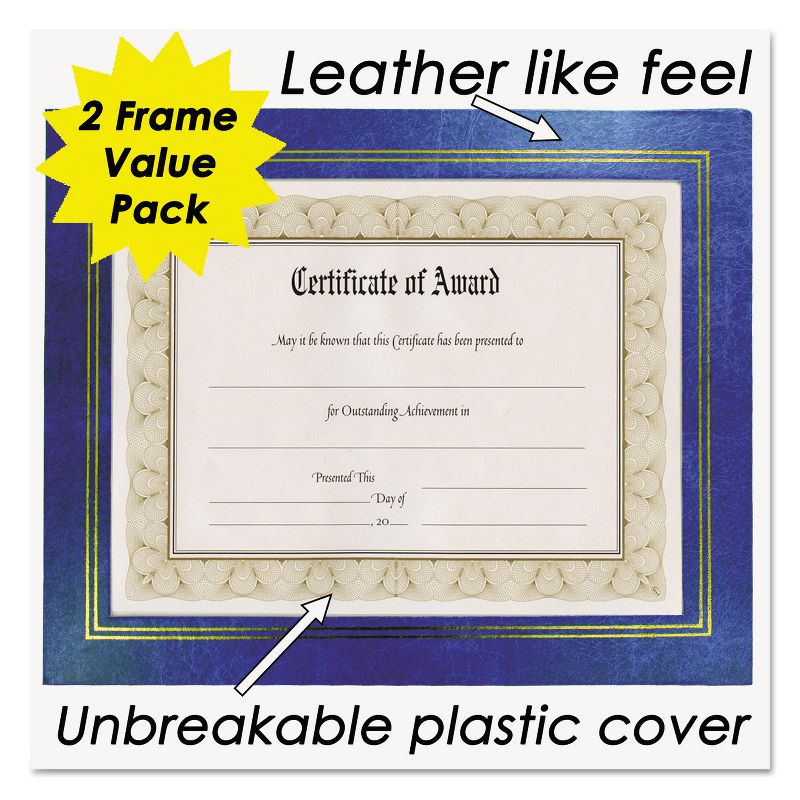 Nudell Leatherette Document Frame 8-1/2 x 11 Blue Pack of Two 21201