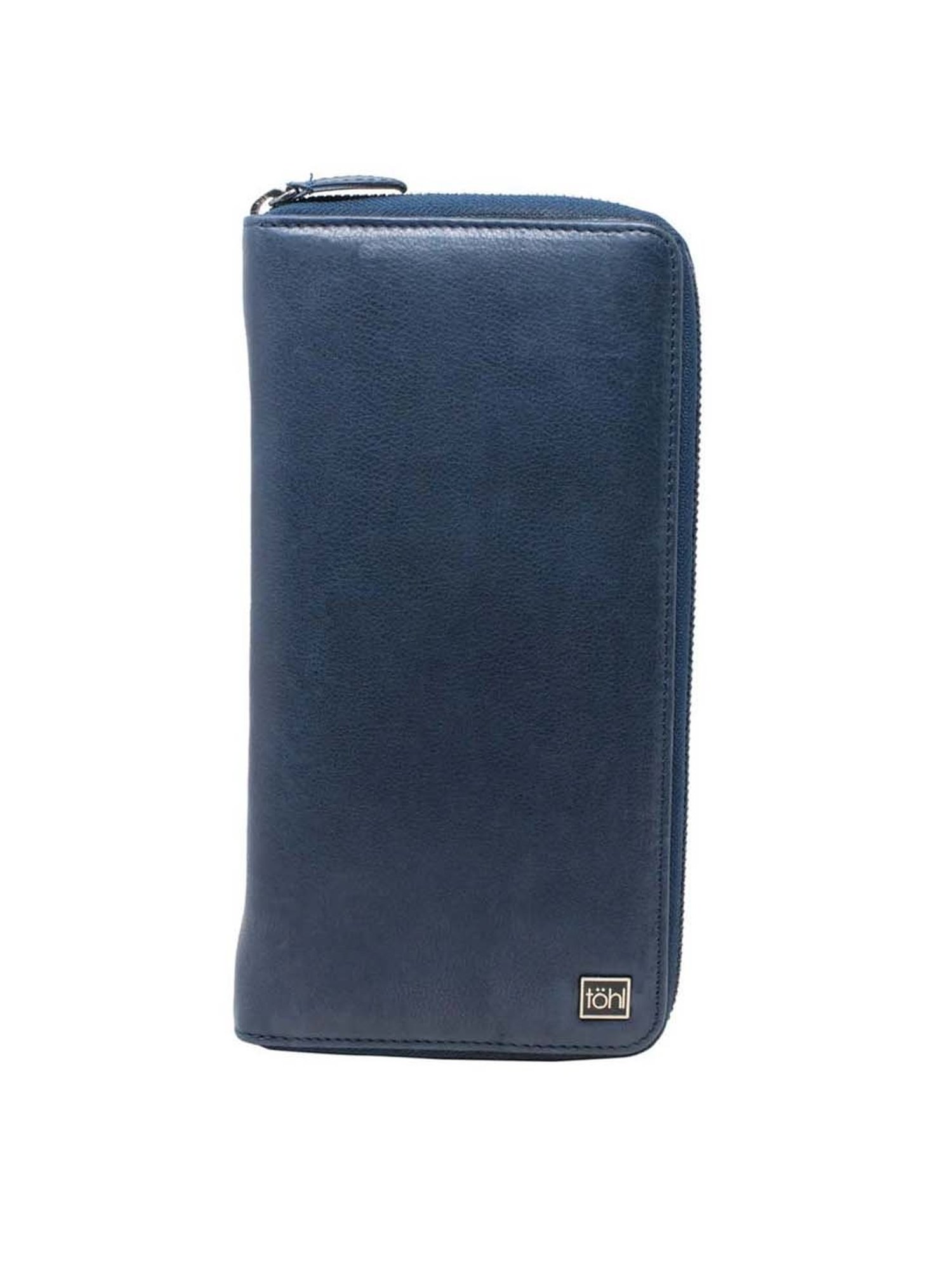 Tohl Navy Casual Leather Zip-Around Wallet for Men