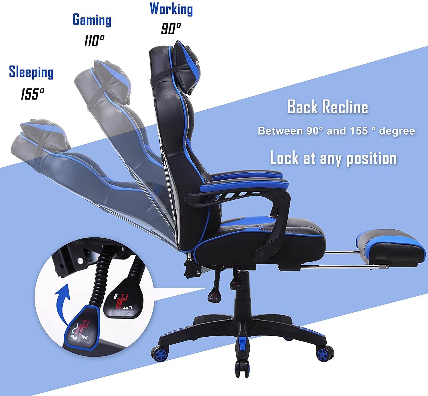 Zeanus Gaming Chair for Adults Green, Gaming Chair with Footrest, Massage Computer Gaming Chair, Reclining Gaming Desk Chair, Big and Tall Video Gaming Chair, Racing Style Chair, E-Sports Gamer Chair