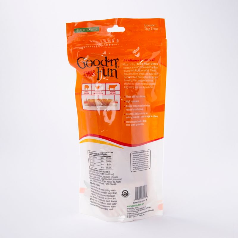 Good N Fun Large Triple Flavored Pork, Beef, and Chicken Wrapped Roll Rawhide Dog Treats - 2ct