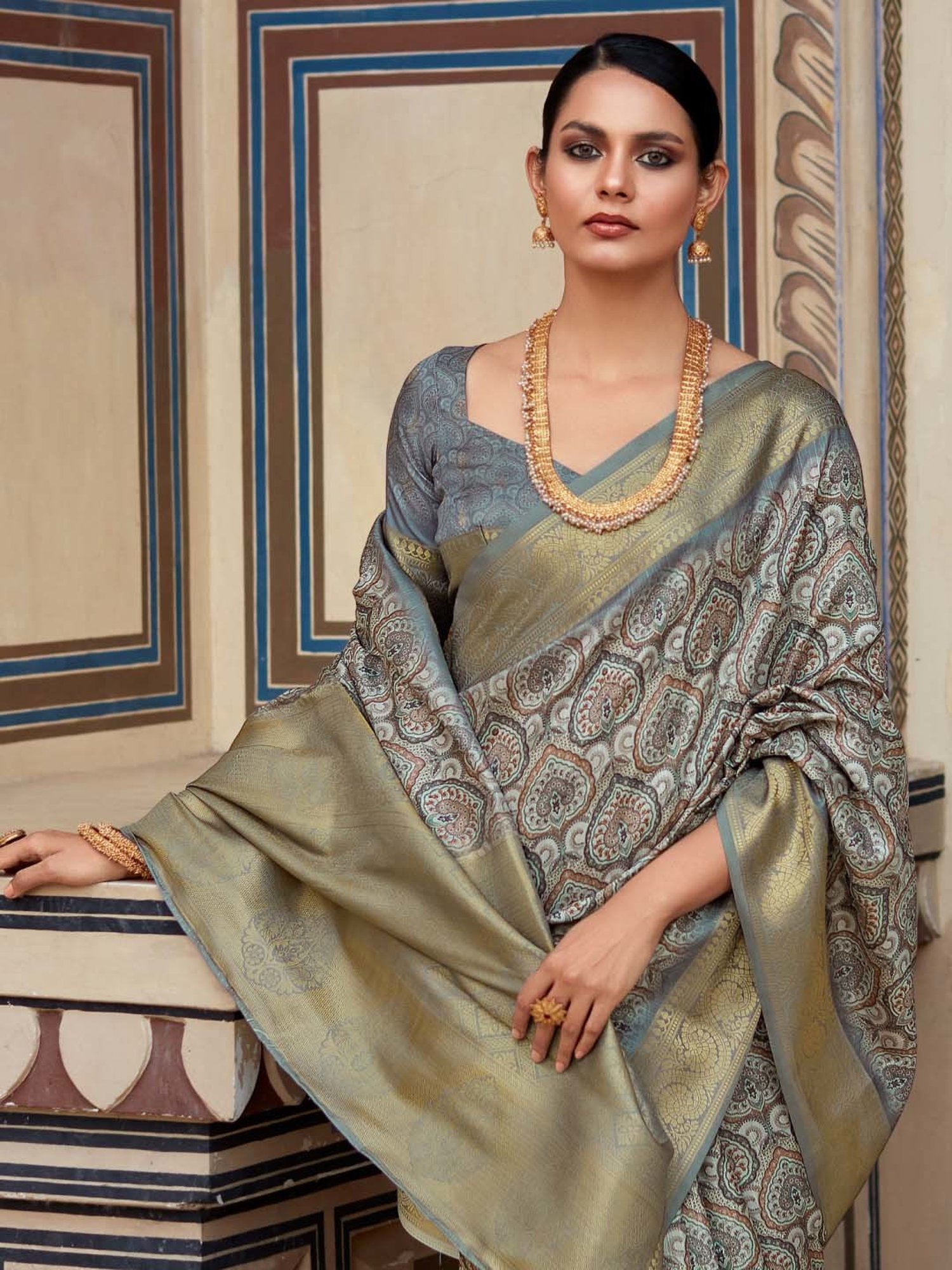 Saree Mall Grey Woven Saree With Unstitched Blouse
