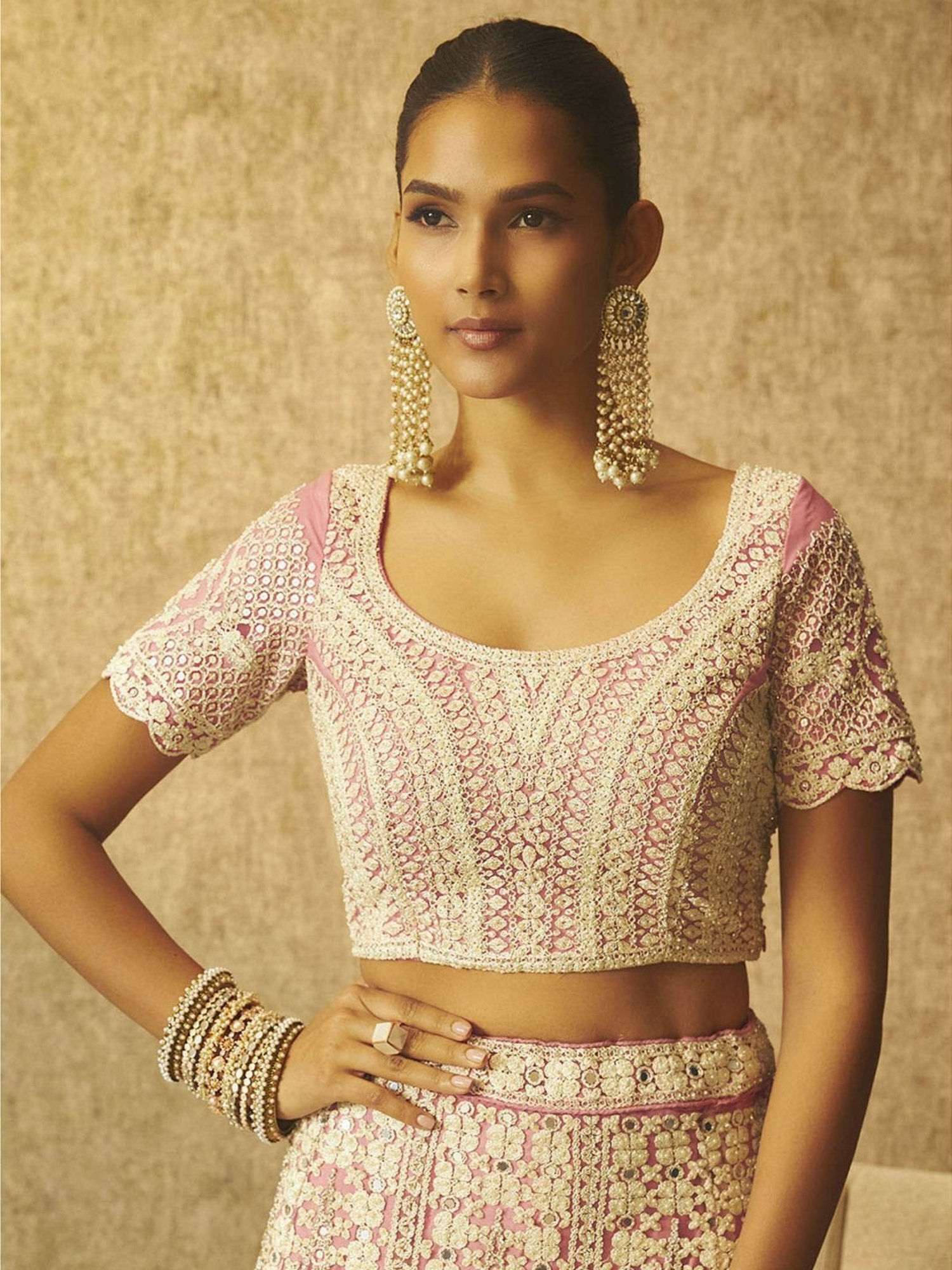 Soch Pink Embellished Unstitched Lehenga Choli Set With Dupatta