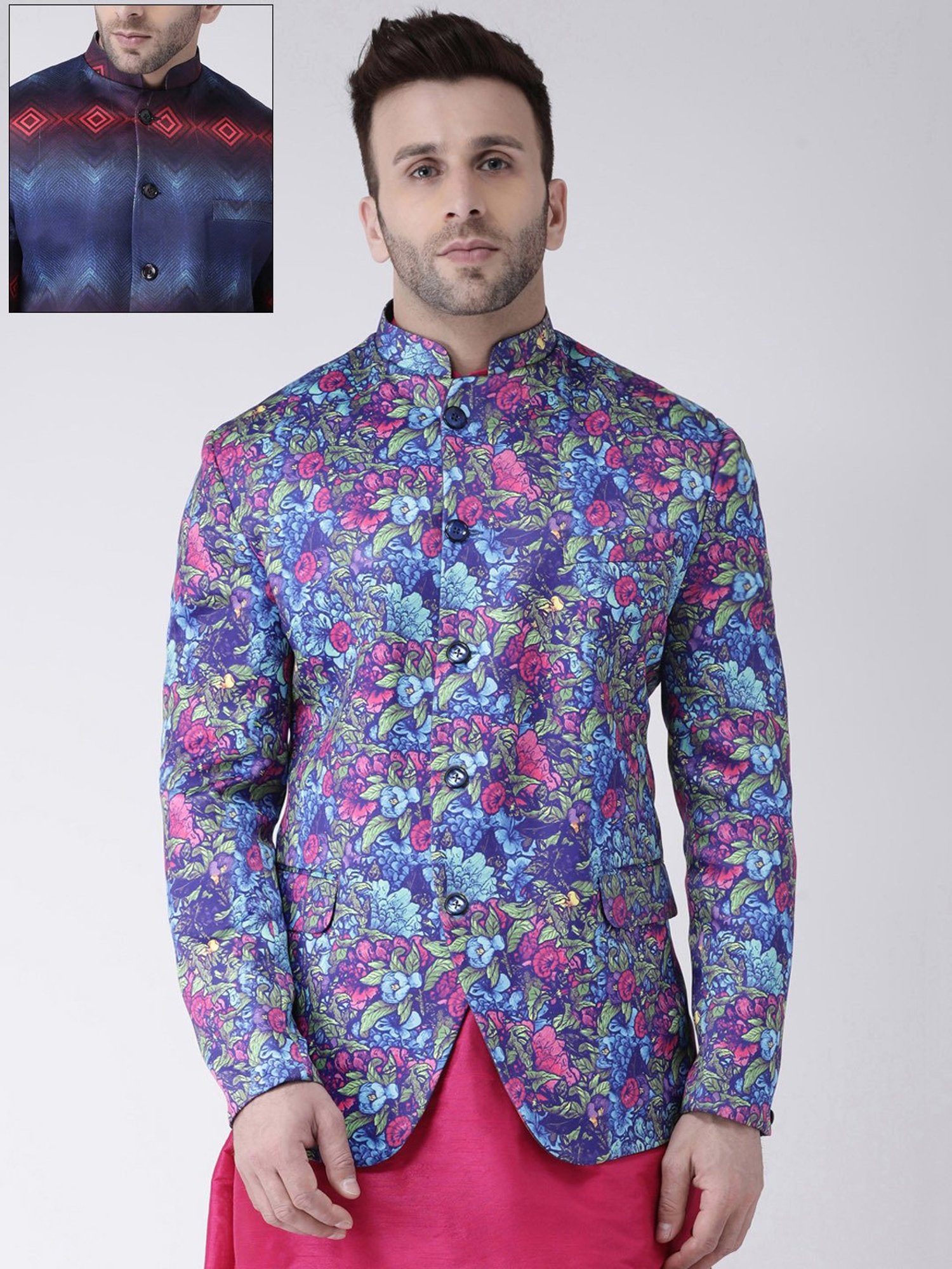 Hangup Plus Multicolor Regular Fit Printed Reversible Ethnic Blazer