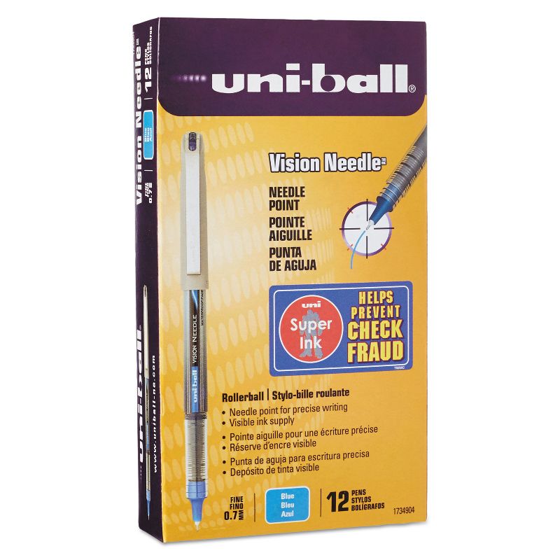 uni-ball Vision Needle Roller Ball Stick Liquid Pen Blue Ink Fine Dozen 1734904