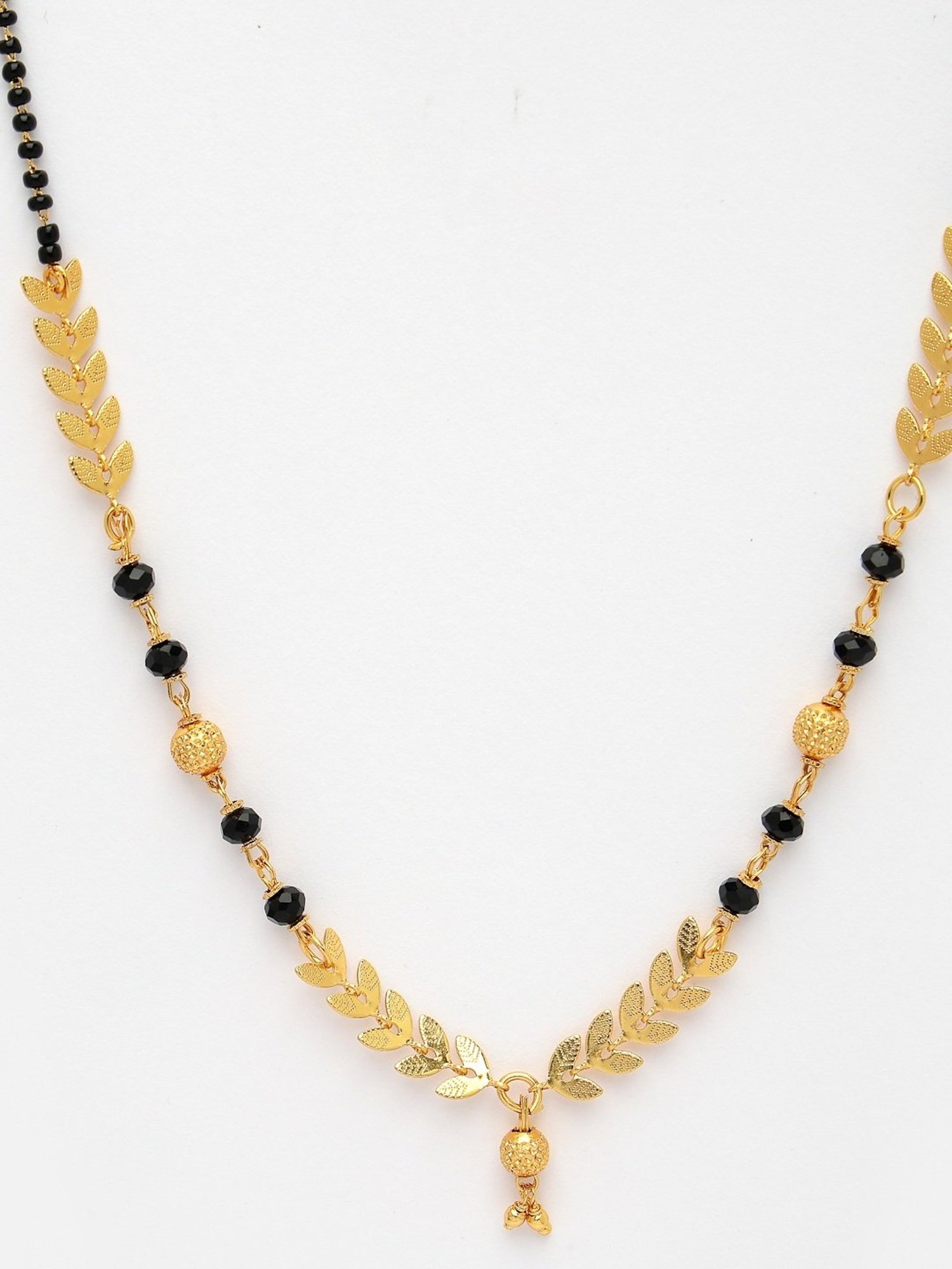 Abdesigns Gold-Plated American Diamond & Black Beaded Mangalsutra