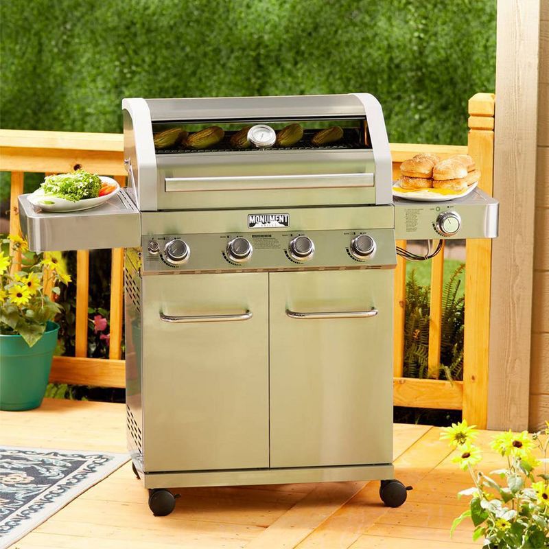 4-Burner Propane Stainless Steel Gas Grill with ClearView Lid Model 41847NG - Monument Grills