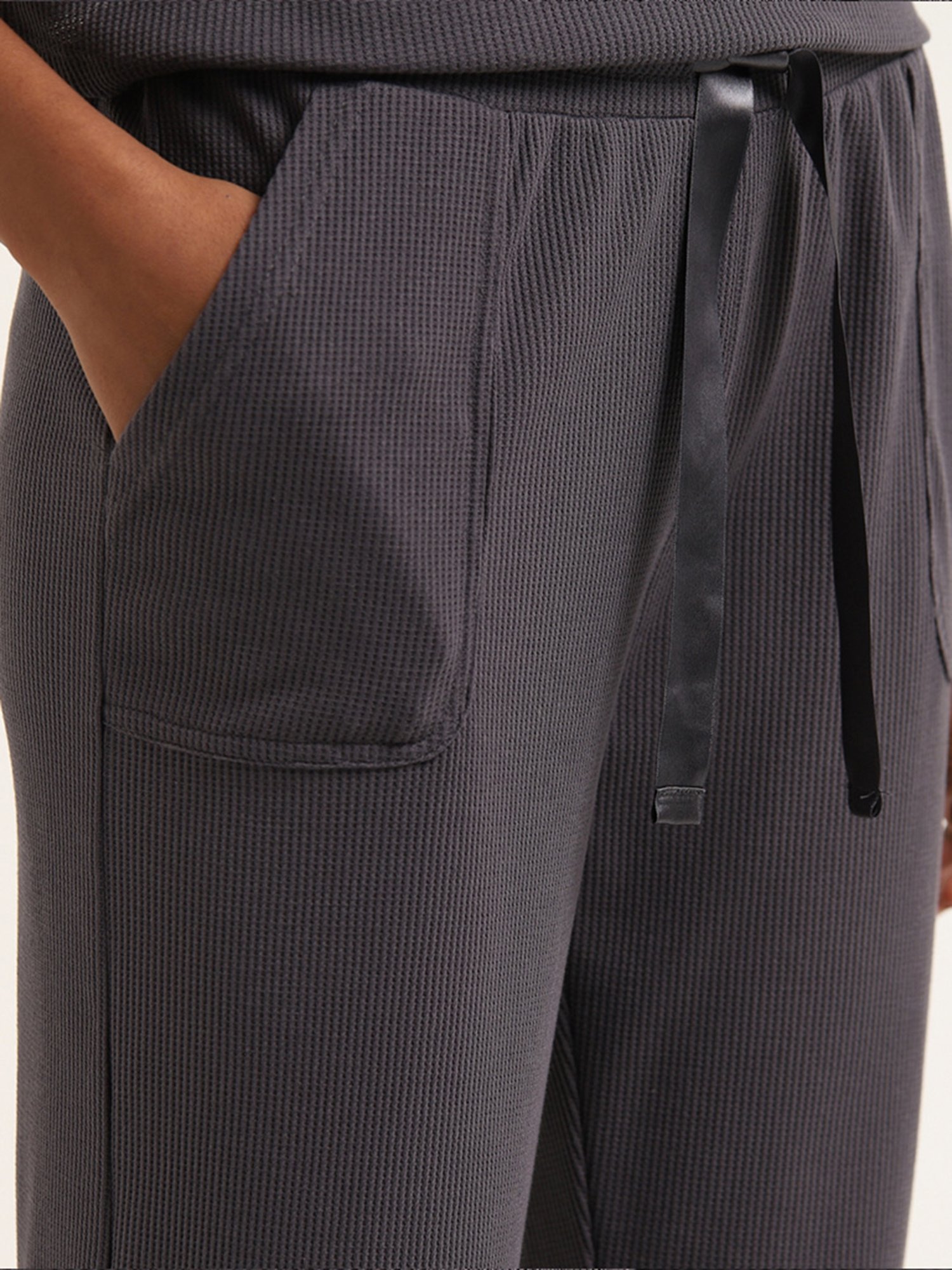 Superstar by Westside Grey Waffle Textured High-Rise Joggers