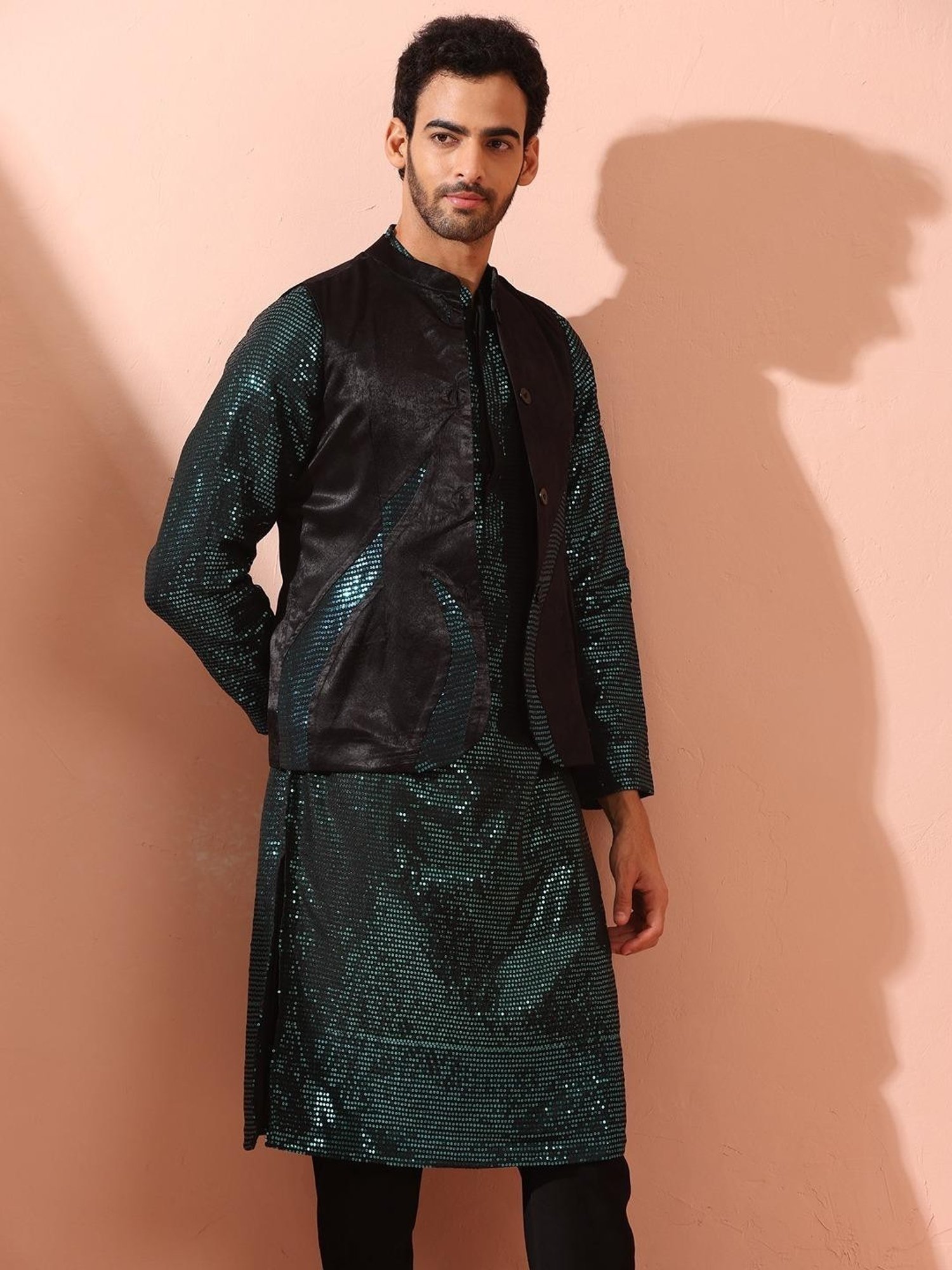 Swtantra Black Regular Fit Embellished Nehru Jacket