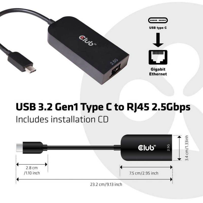Club 3D CAC-1520 USB Type C 3.1 to RJ45 2.5GB Ethernet Adapter