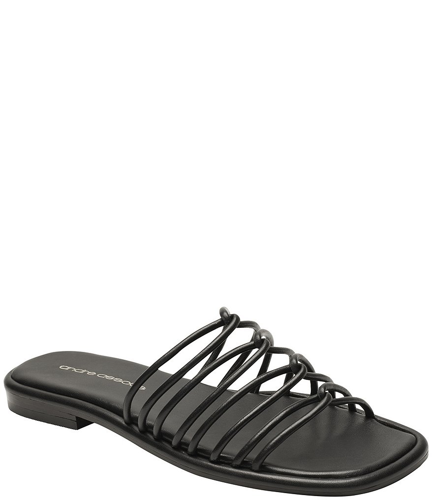Andre Assous Rory Knotted Leather Square Toe Slide Sandals