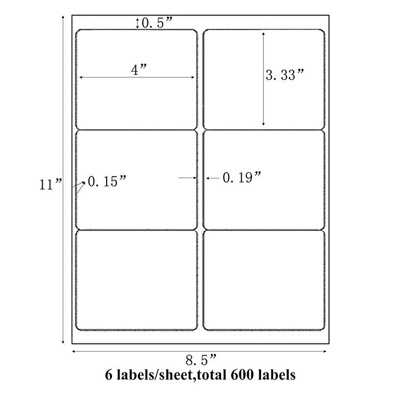 6 up 313 X 4 Sticker Labels Shipping Address Labels for LaserInk Jet Printer100 SheetsTotal 600 Labels 6up