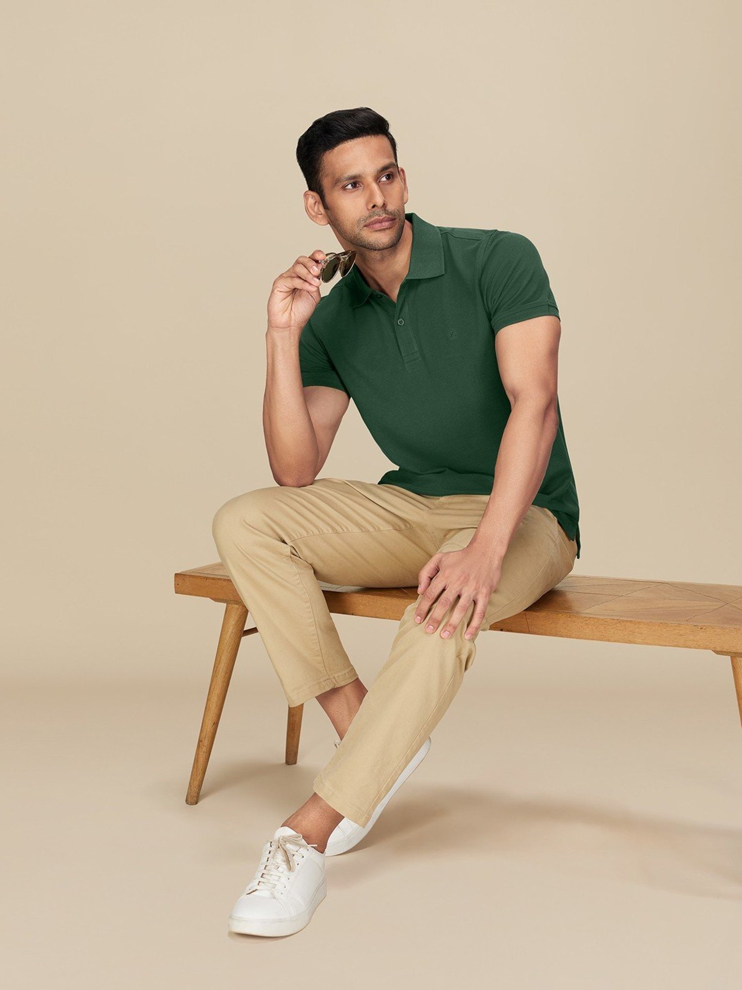 XYXX Basil Green Cotton Regular Fit Polo T-Shirts