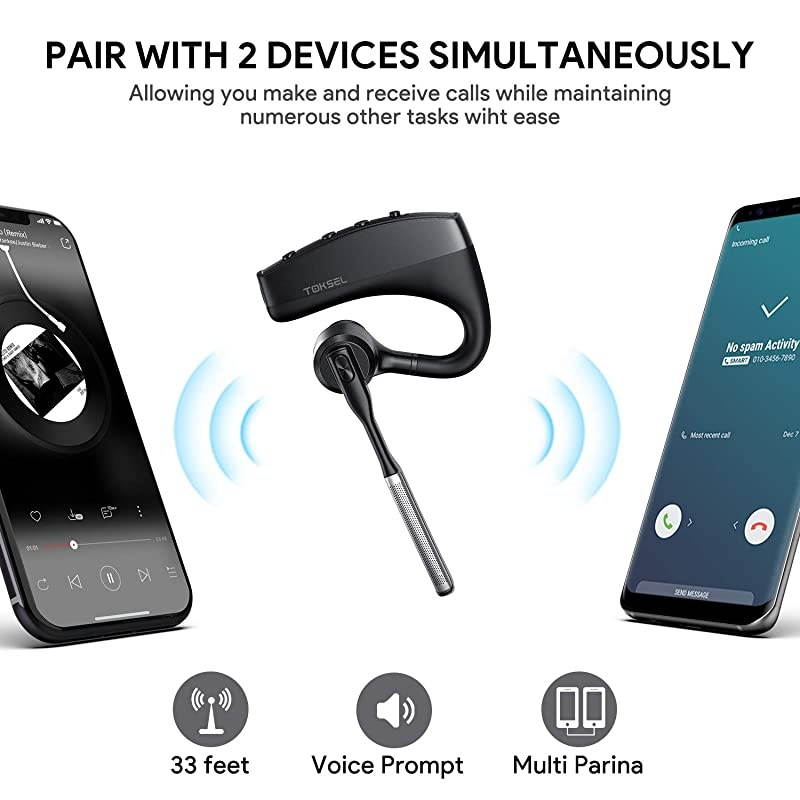 Bluetooth Headset for Cell Phones Bluetooth Earpiece 50 with Dual Mic Noise Cancelling 8Hrs Talktime Mute Button HandsFree Earphones Compatible iPhone Android DrivingBusinessOffice