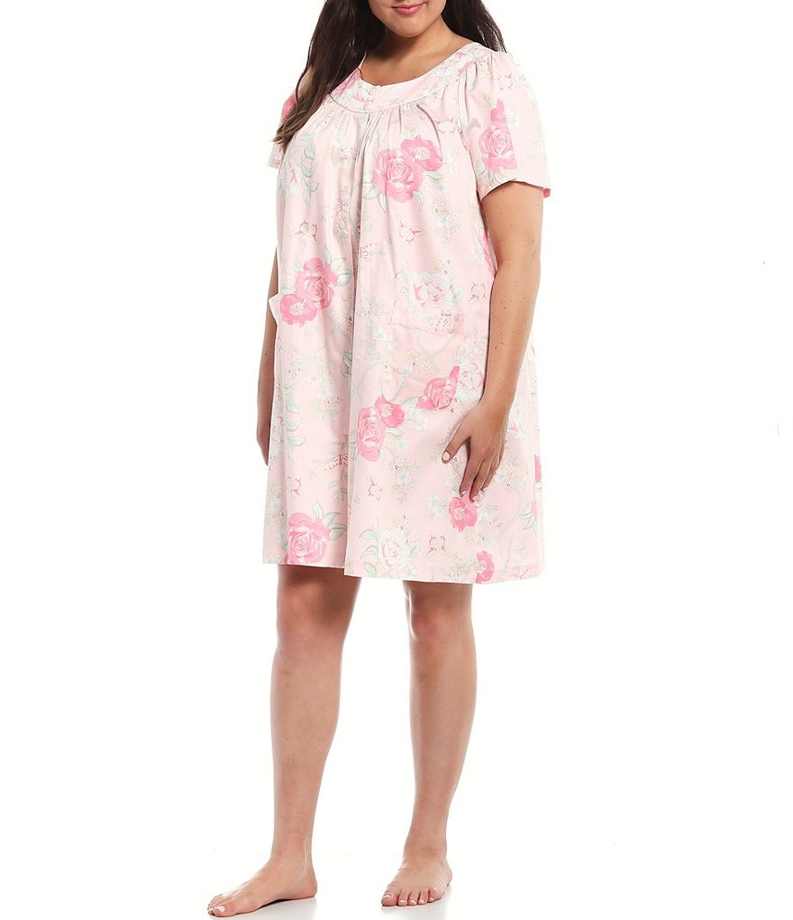 Kate Landry Plus Solid V-Neck Sleeve Midi Lounge Dress